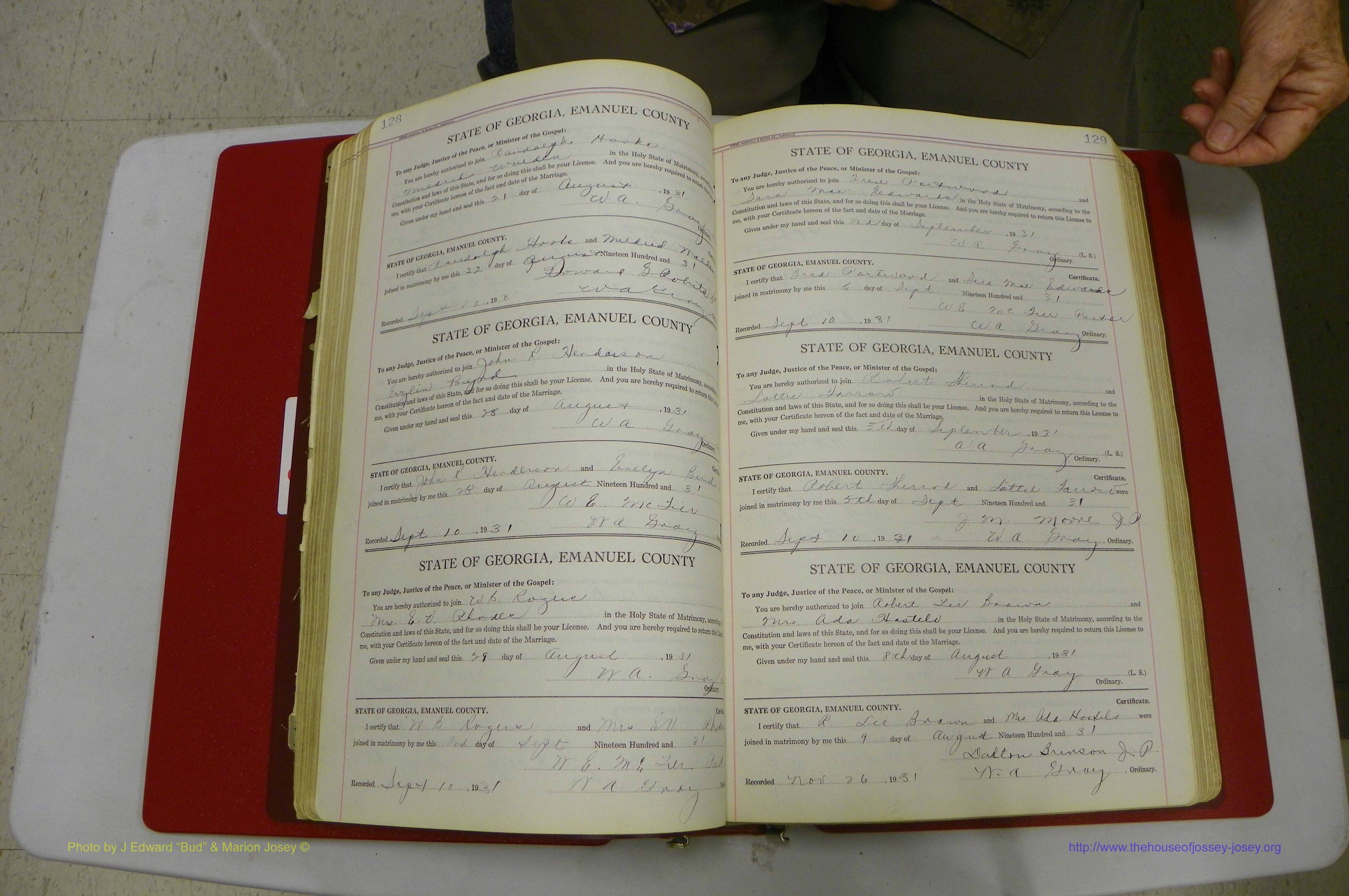 Emanuel Co, GA, Marriages Book G, 1928 - 1940, White, P 128-129.JPG