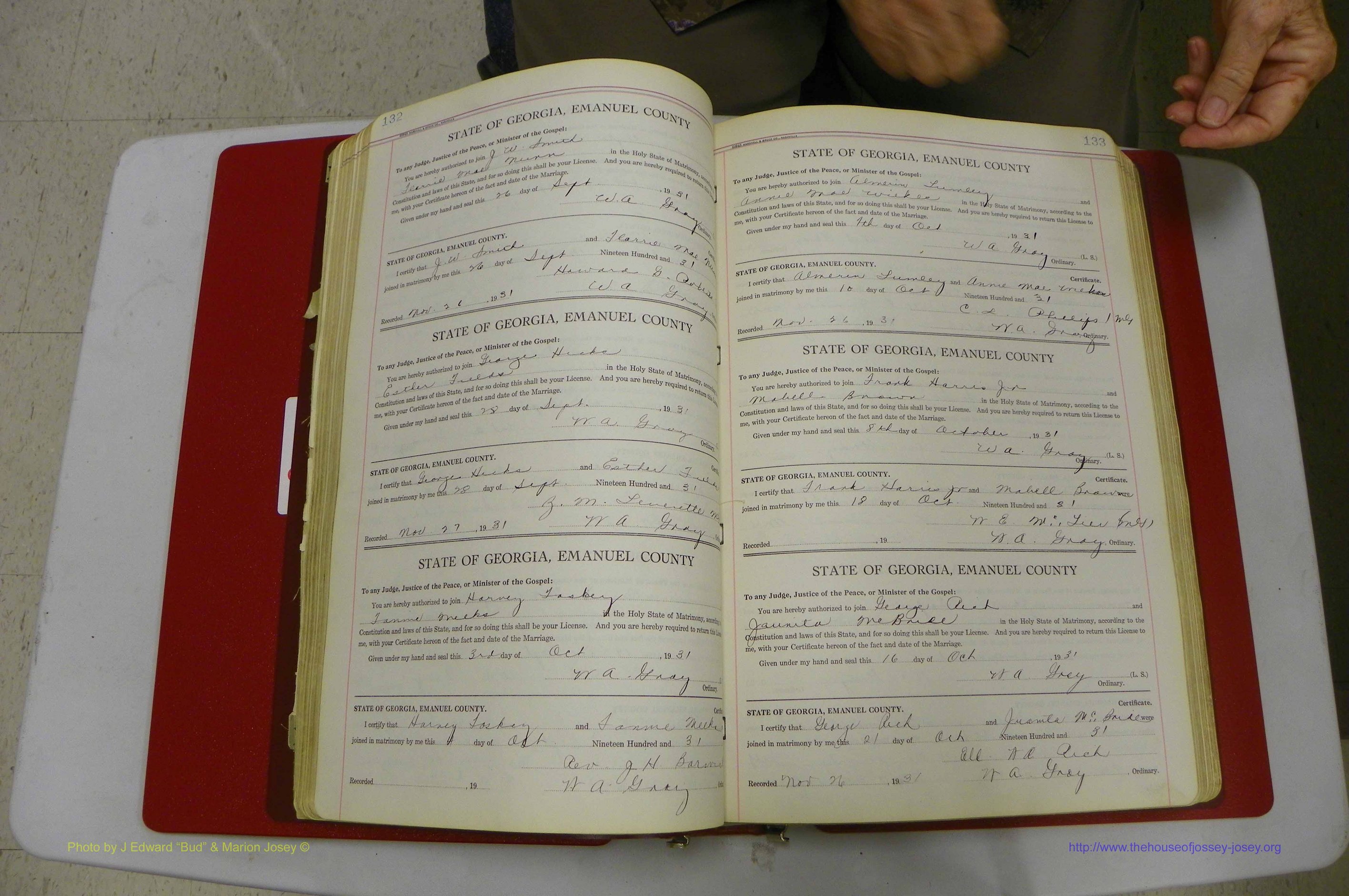 Emanuel Co, GA, Marriages Book G, 1928 - 1940, White, P 132-133.JPG