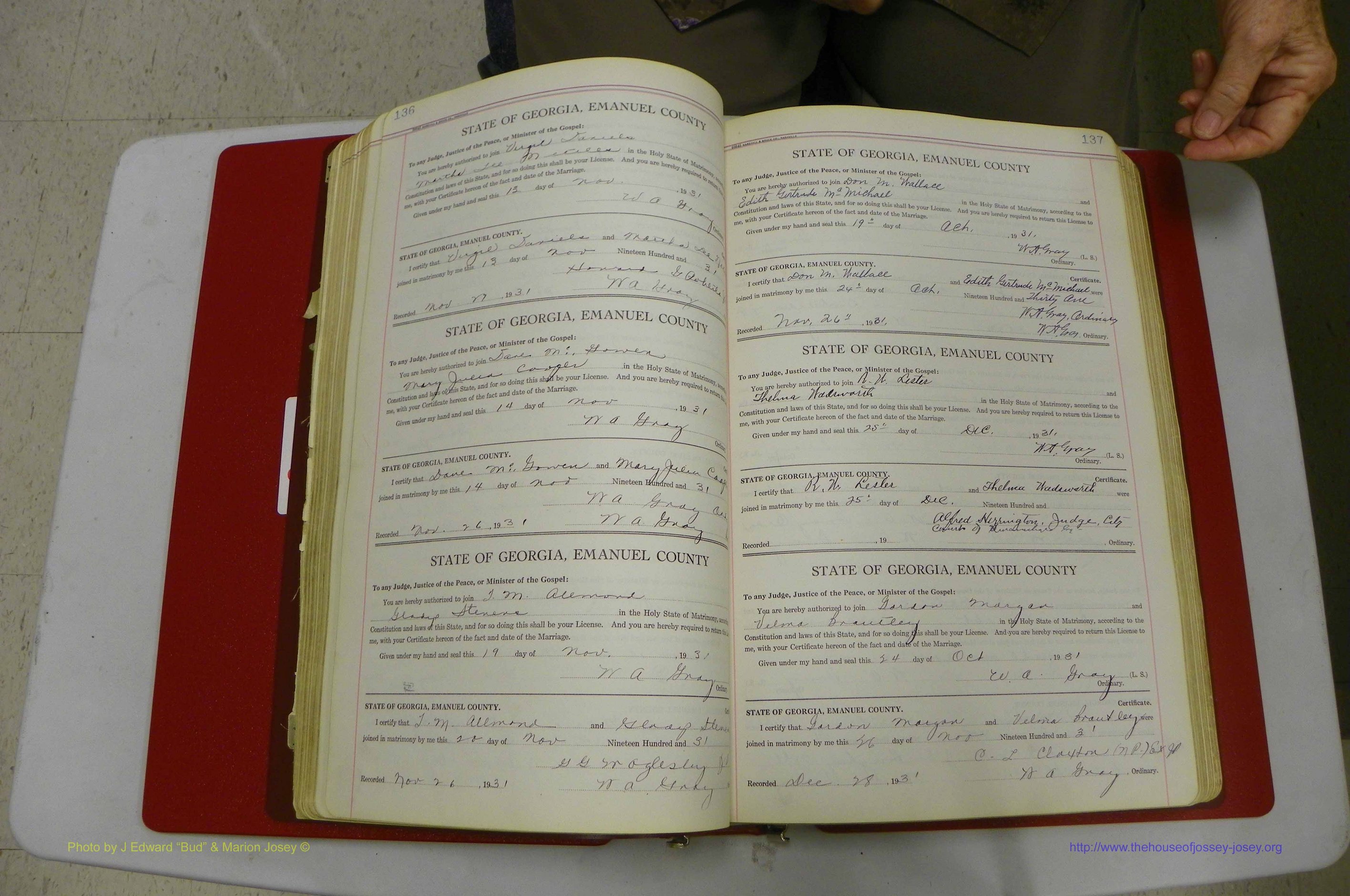 Emanuel Co, GA, Marriages Book G, 1928 - 1940, White, P 136-137.JPG
