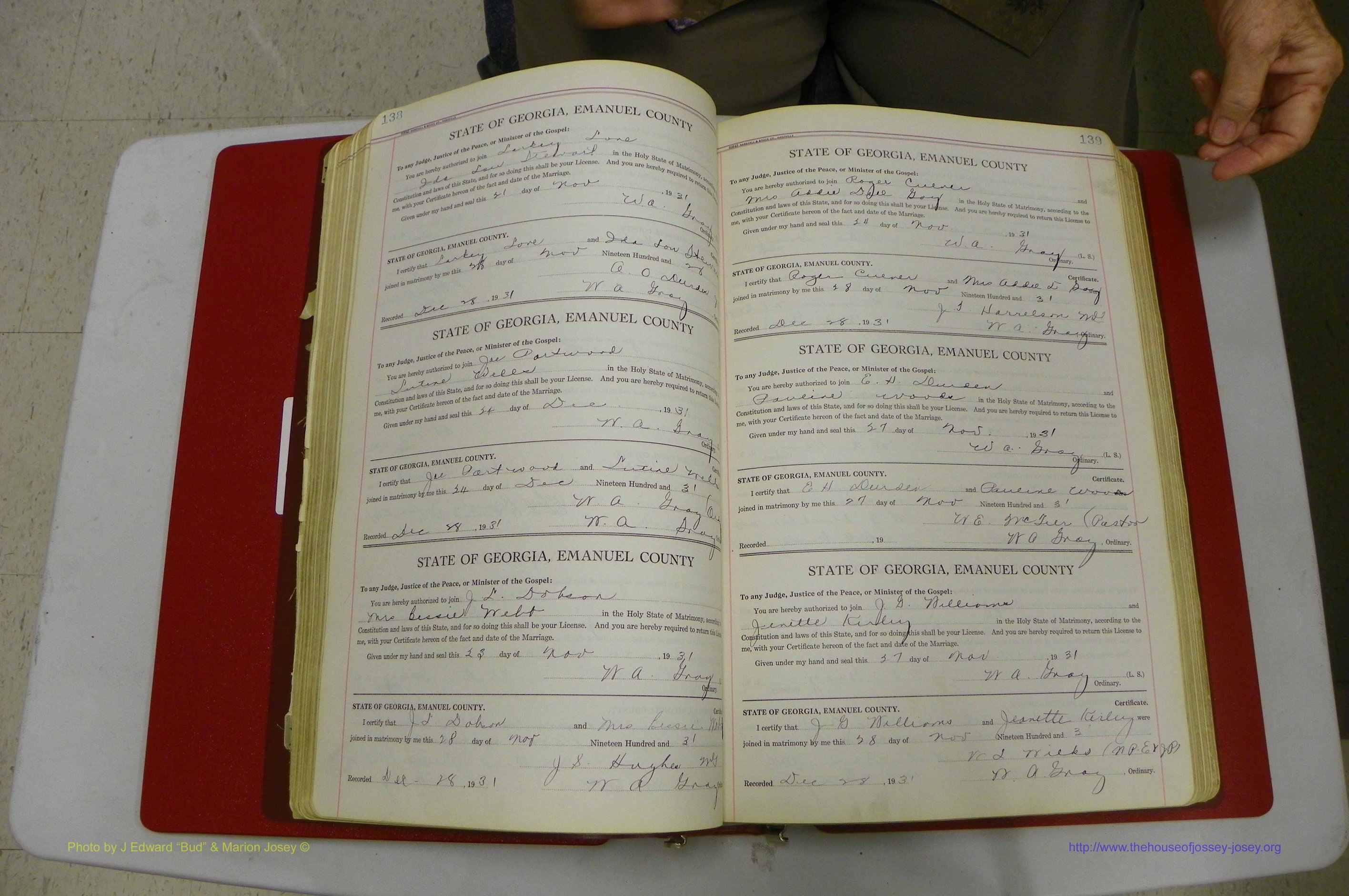 Emanuel Co, GA, Marriages Book G, 1928 - 1940, White, P 138-139.JPG