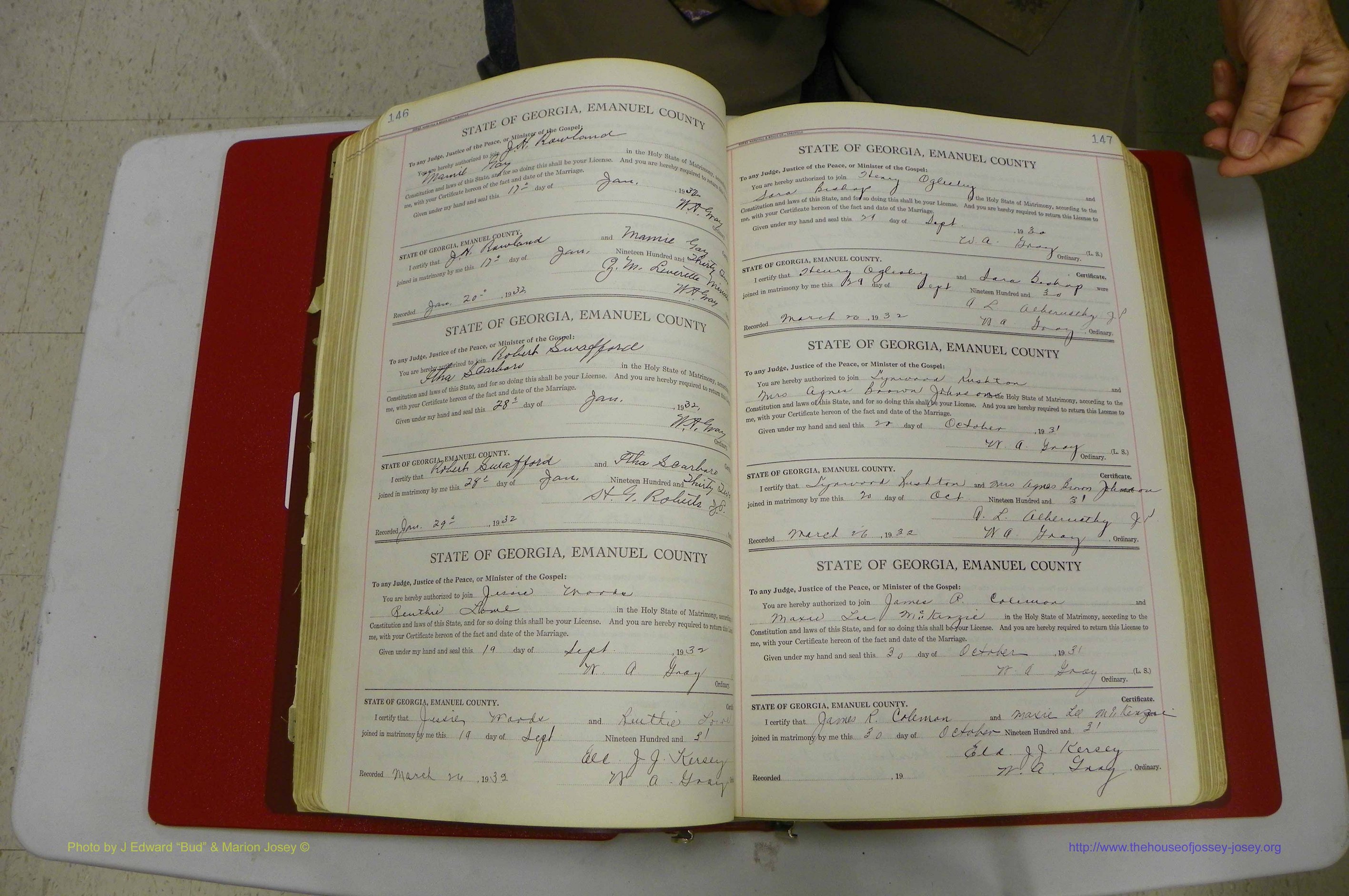Emanuel Co, GA, Marriages Book G, 1928 - 1940, White, P 146-147.JPG