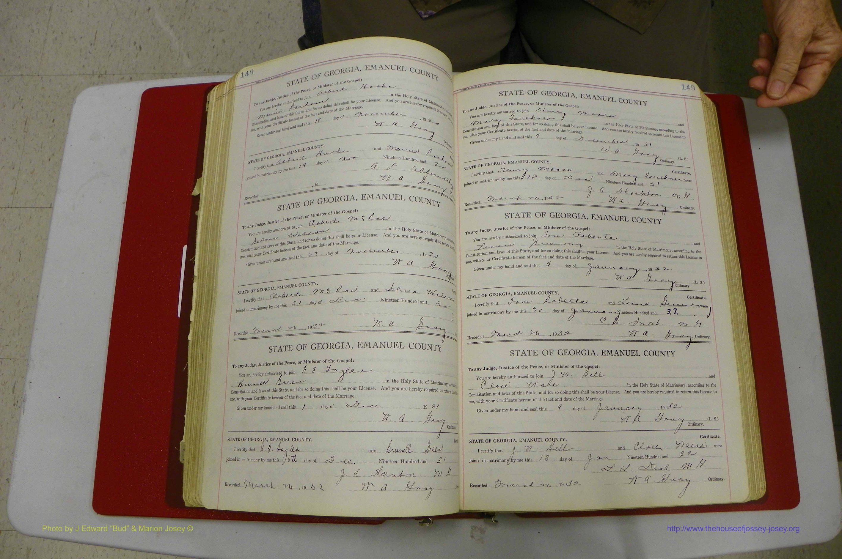 Emanuel Co, GA, Marriages Book G, 1928 - 1940, White, P 148-149.JPG