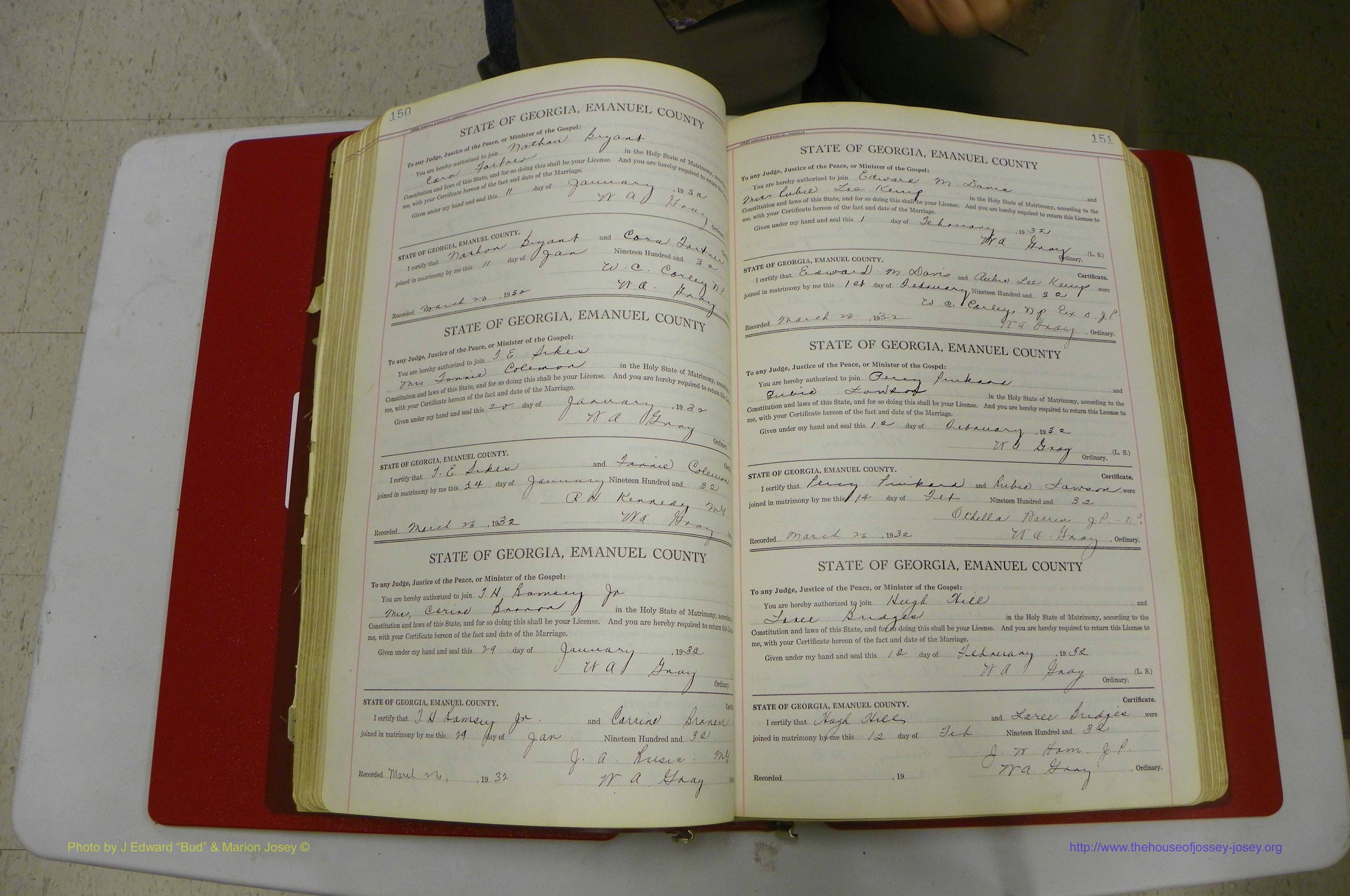 Emanuel Co, GA, Marriages Book G, 1928 - 1940, White, P 150-151.JPG