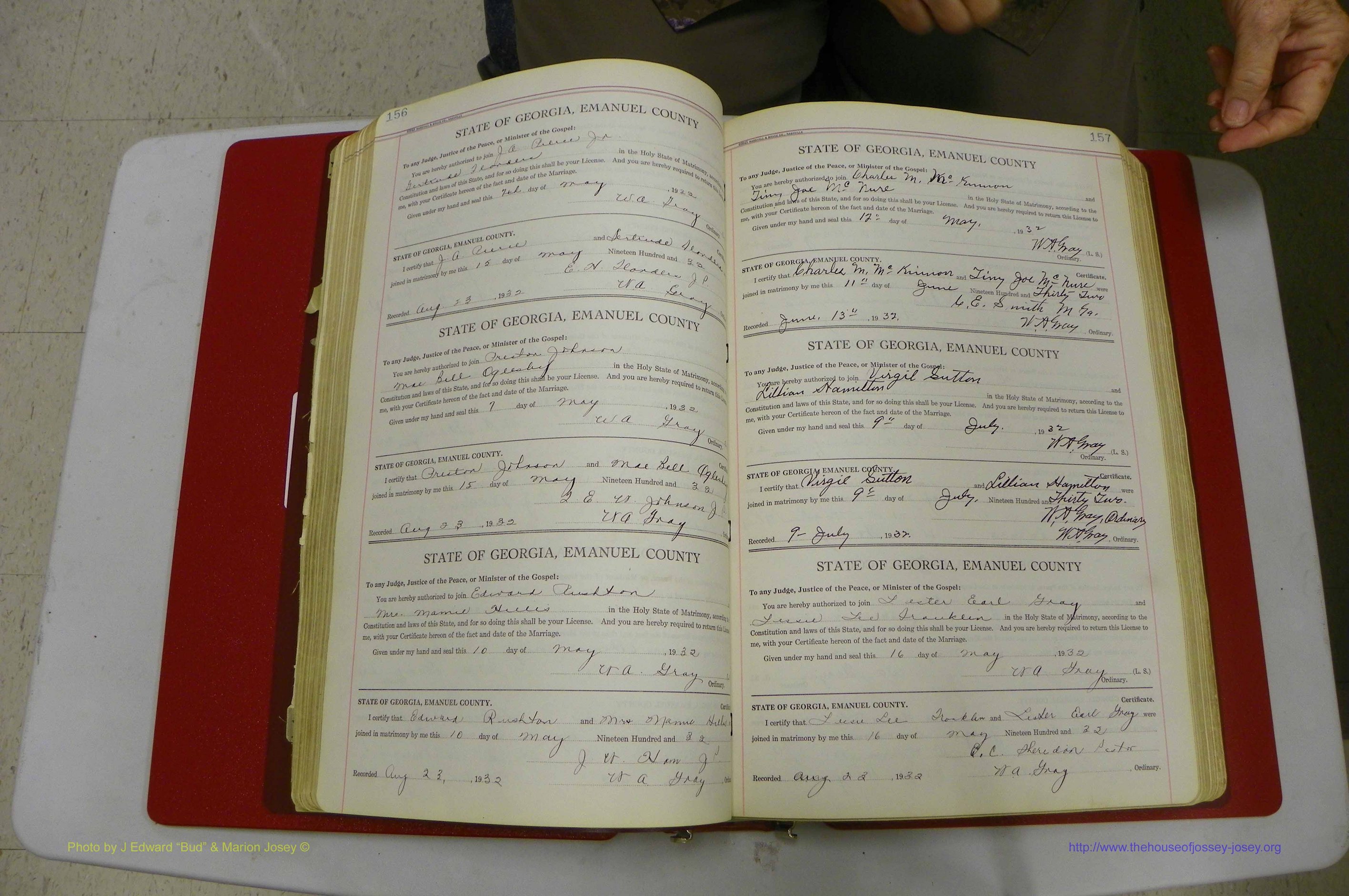 Emanuel Co, GA, Marriages Book G, 1928 - 1940, White, P 156-157.JPG