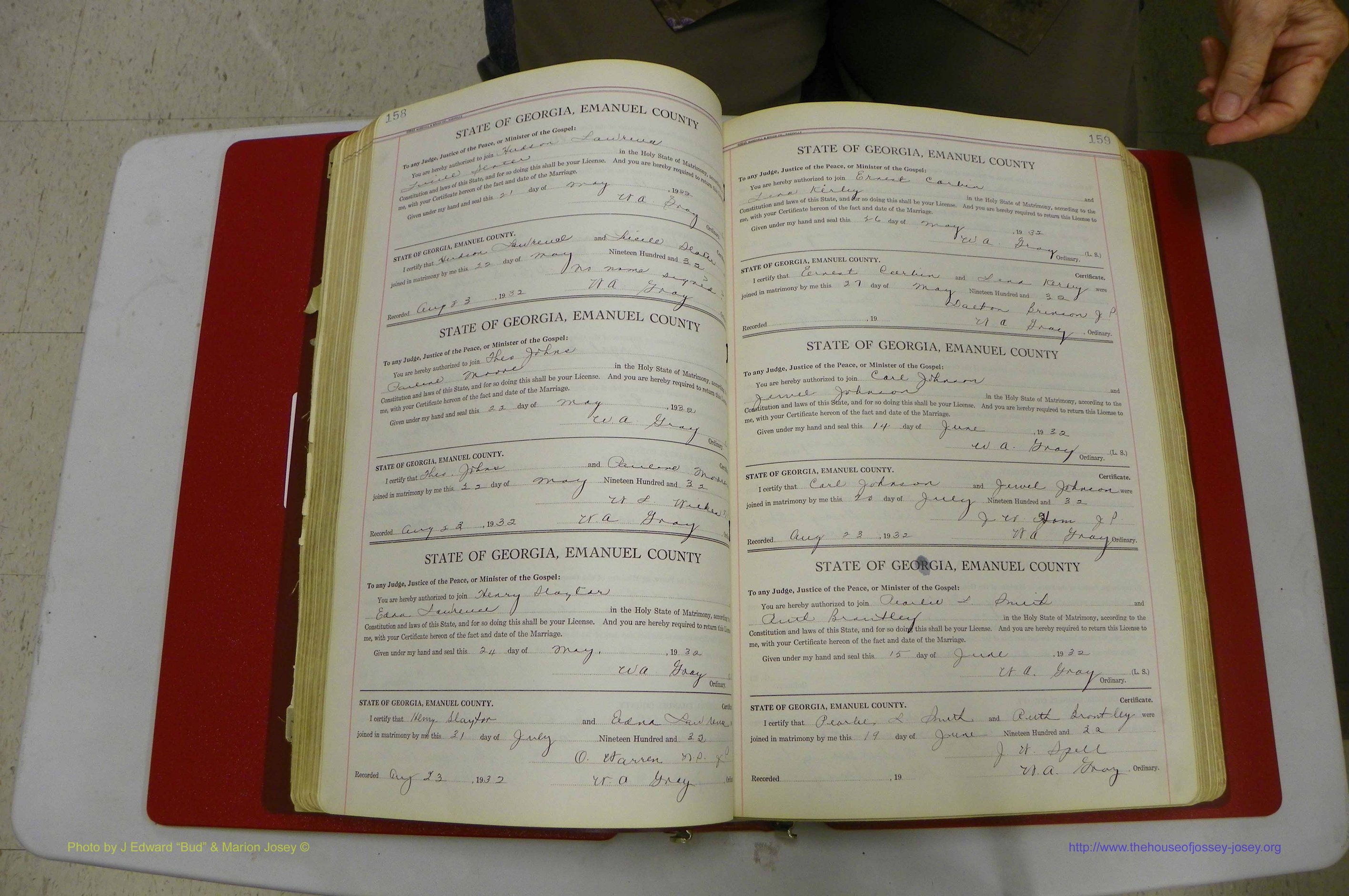 Emanuel Co, GA, Marriages Book G, 1928 - 1940, White, P 158-159.JPG