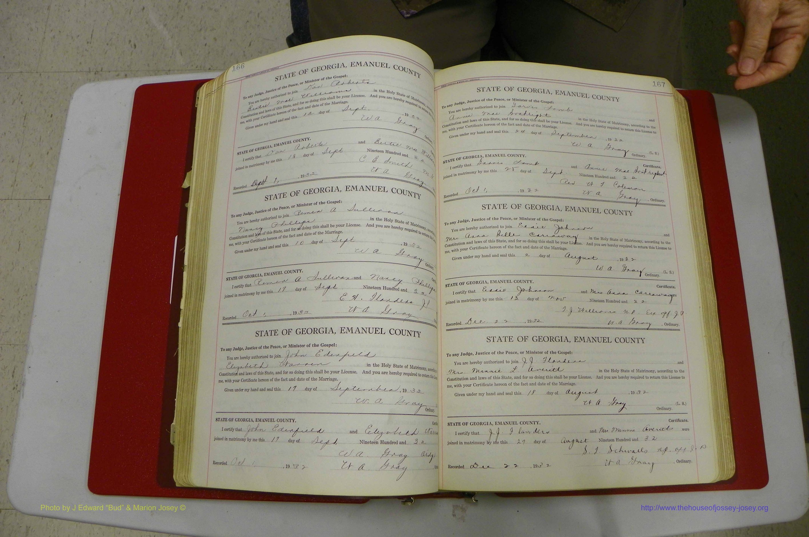 Emanuel Co, GA, Marriages Book G, 1928 - 1940, White, P 166-167.JPG
