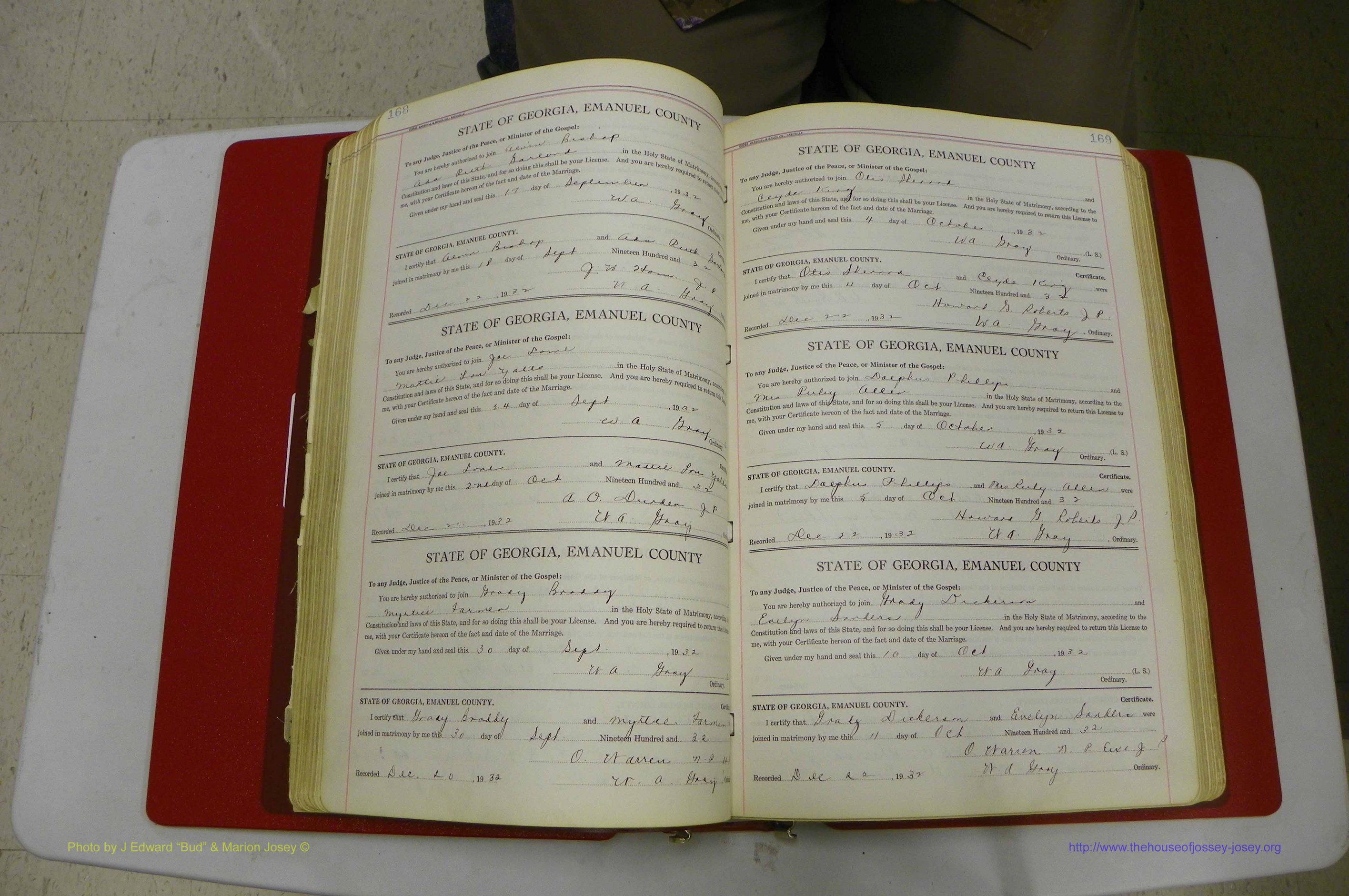Emanuel Co, GA, Marriages Book G, 1928 - 1940, White, P 168-169.JPG