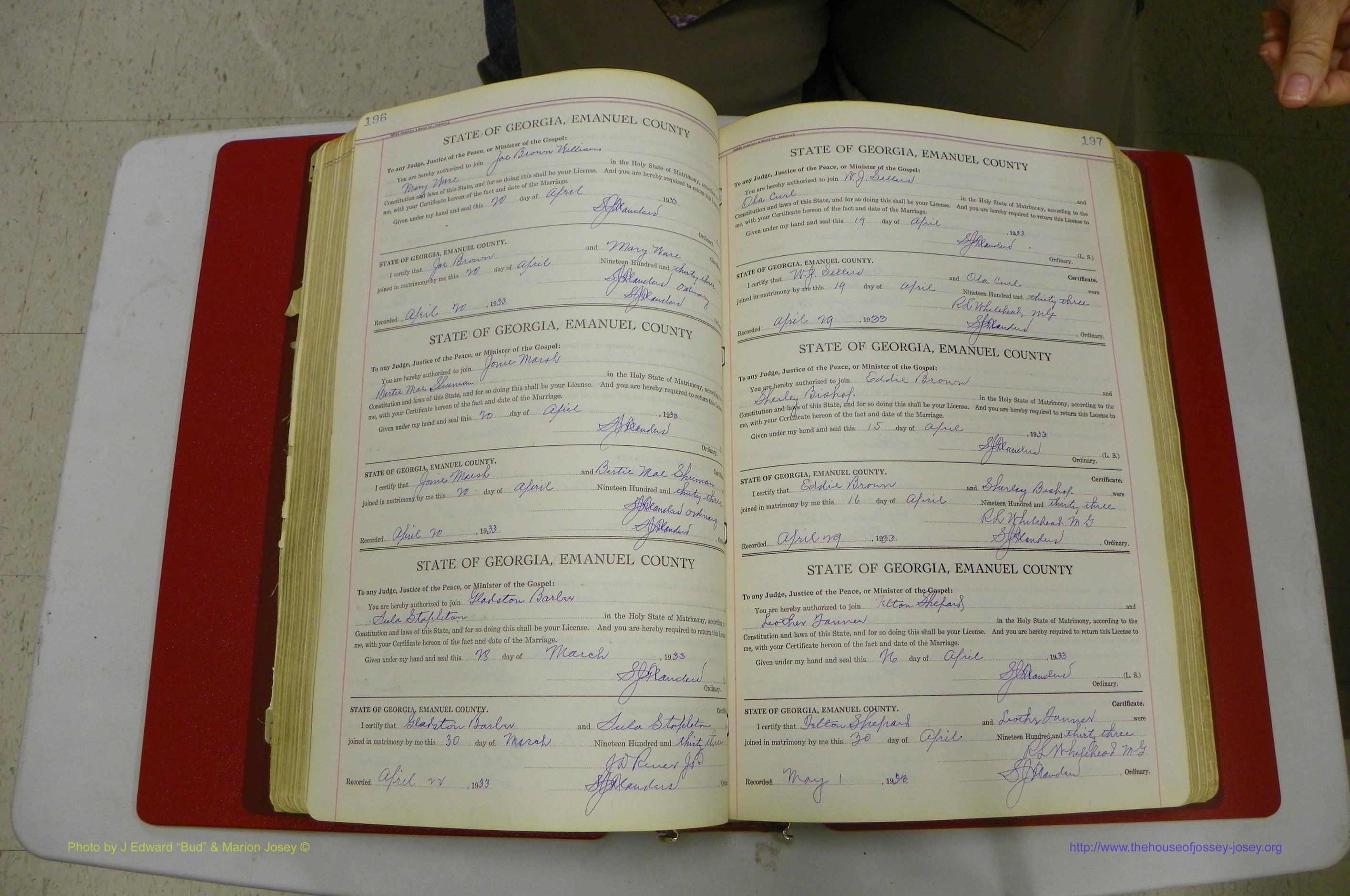 Emanuel Co, GA, Marriages Book G, 1928 - 1940, White, P 196-197.JPG