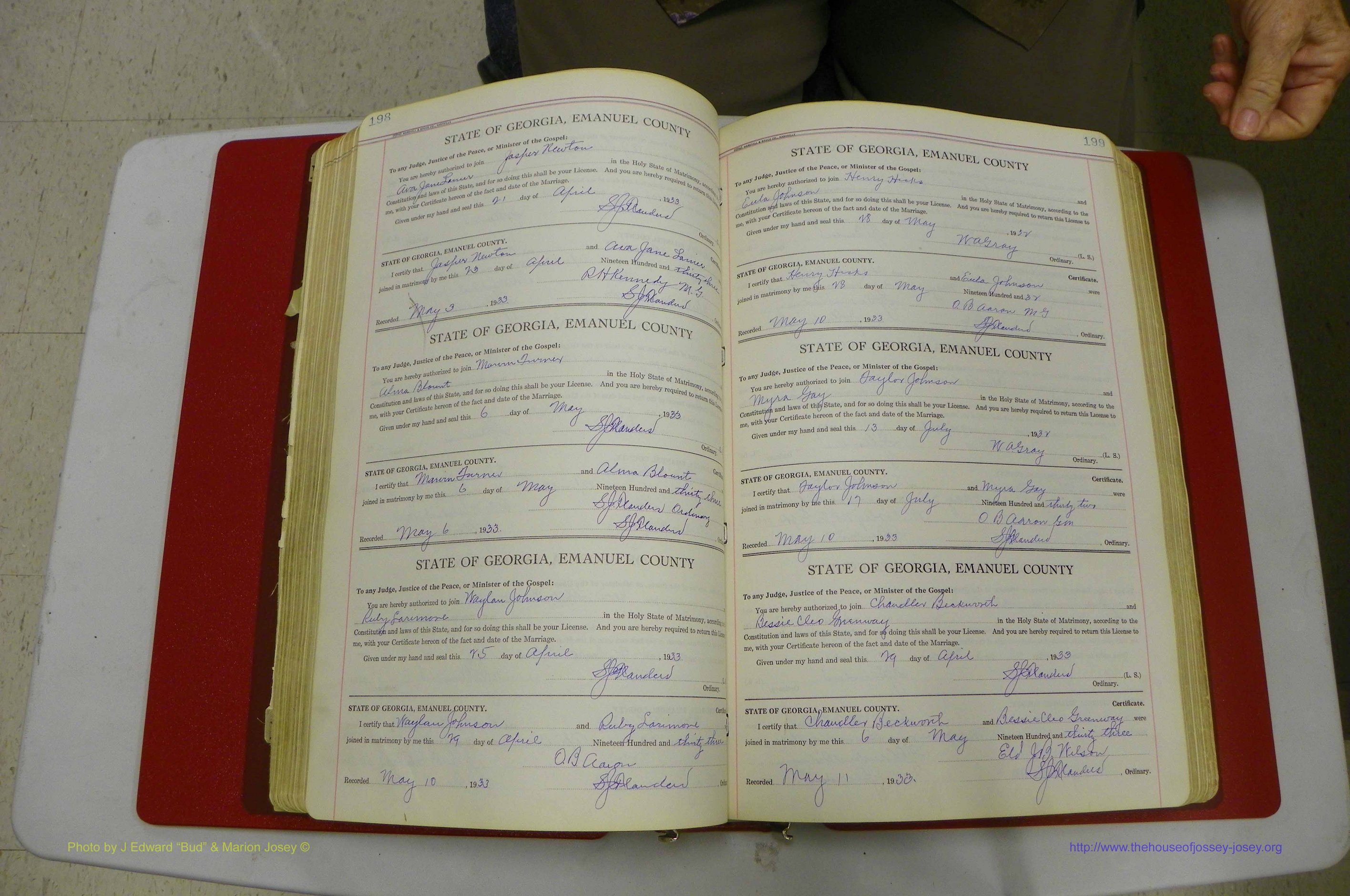 Emanuel Co, GA, Marriages Book G, 1928 - 1940, White, P 198-199.JPG