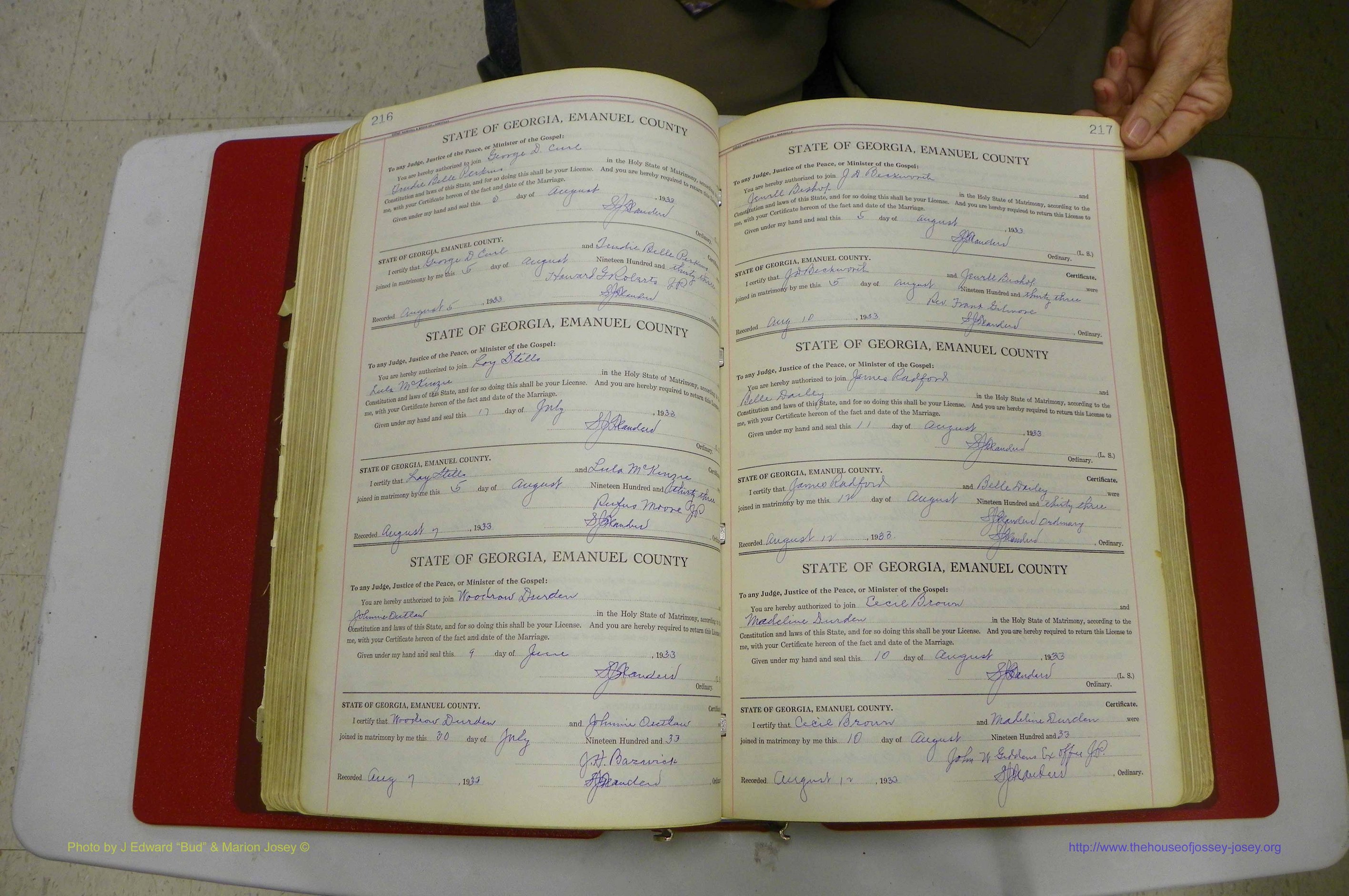 Emanuel Co, GA, Marriages Book G, 1928 - 1940, White, P 216-217.JPG