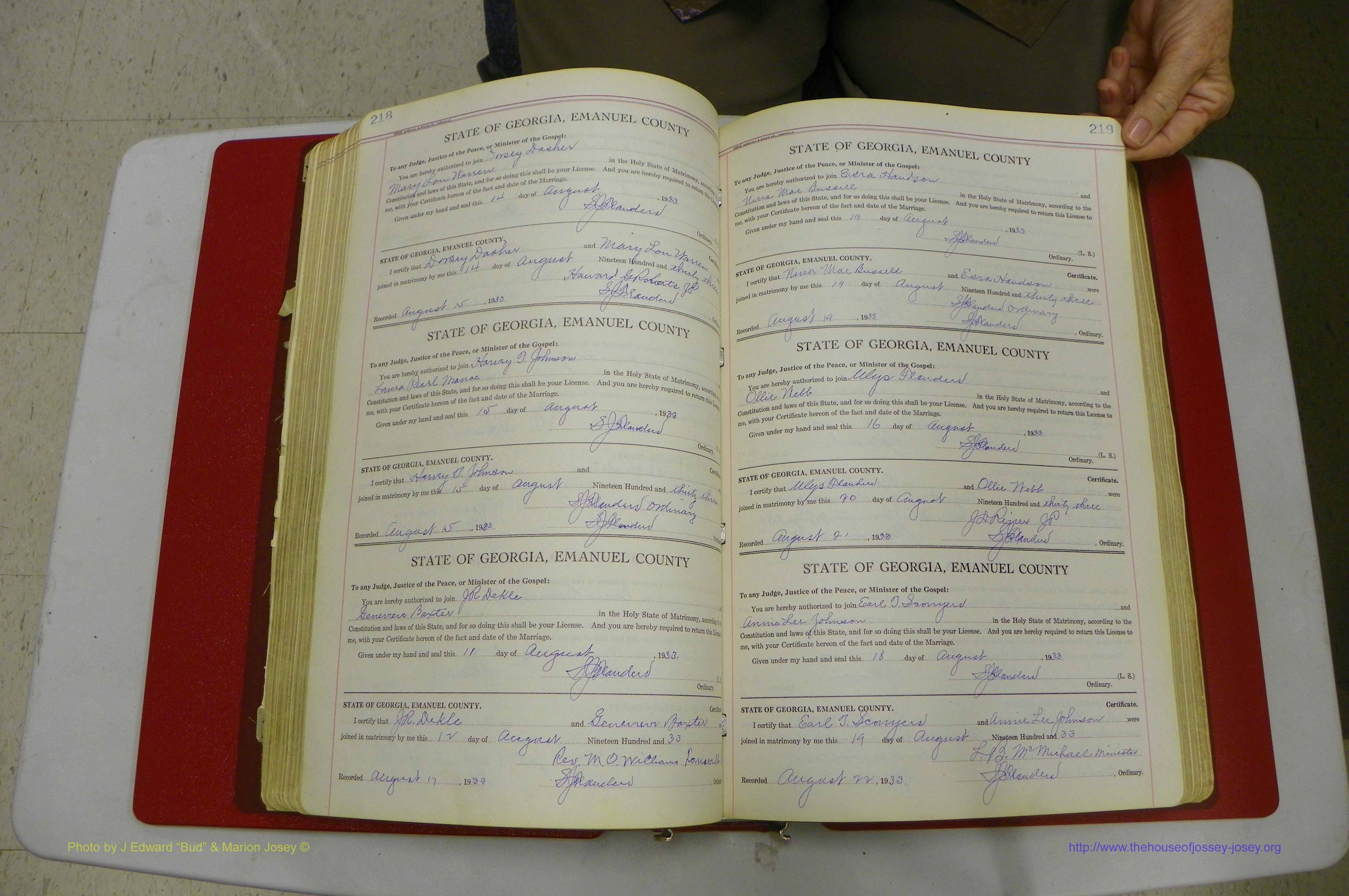 Emanuel Co, GA, Marriages Book G, 1928 - 1940, White, P 218-219.JPG