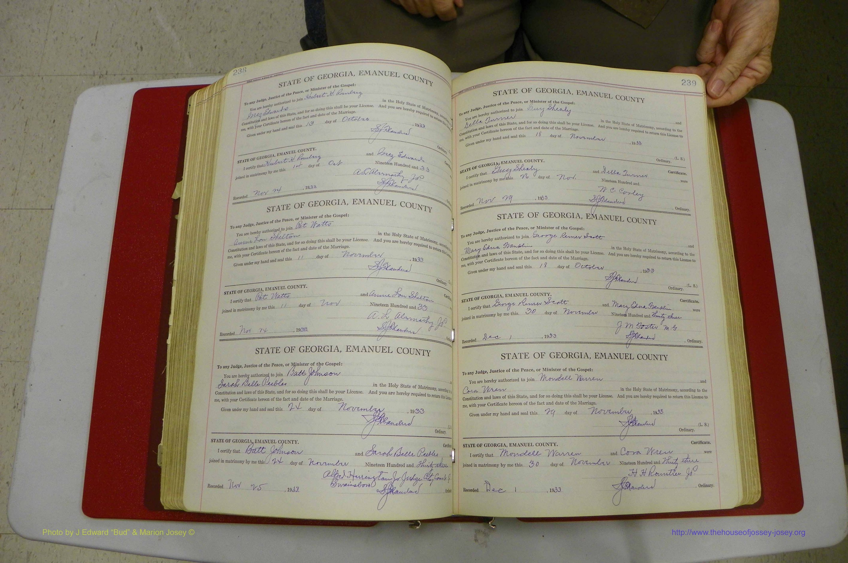 Emanuel Co, GA, Marriages Book G, 1928 - 1940, White, P 238-239.JPG