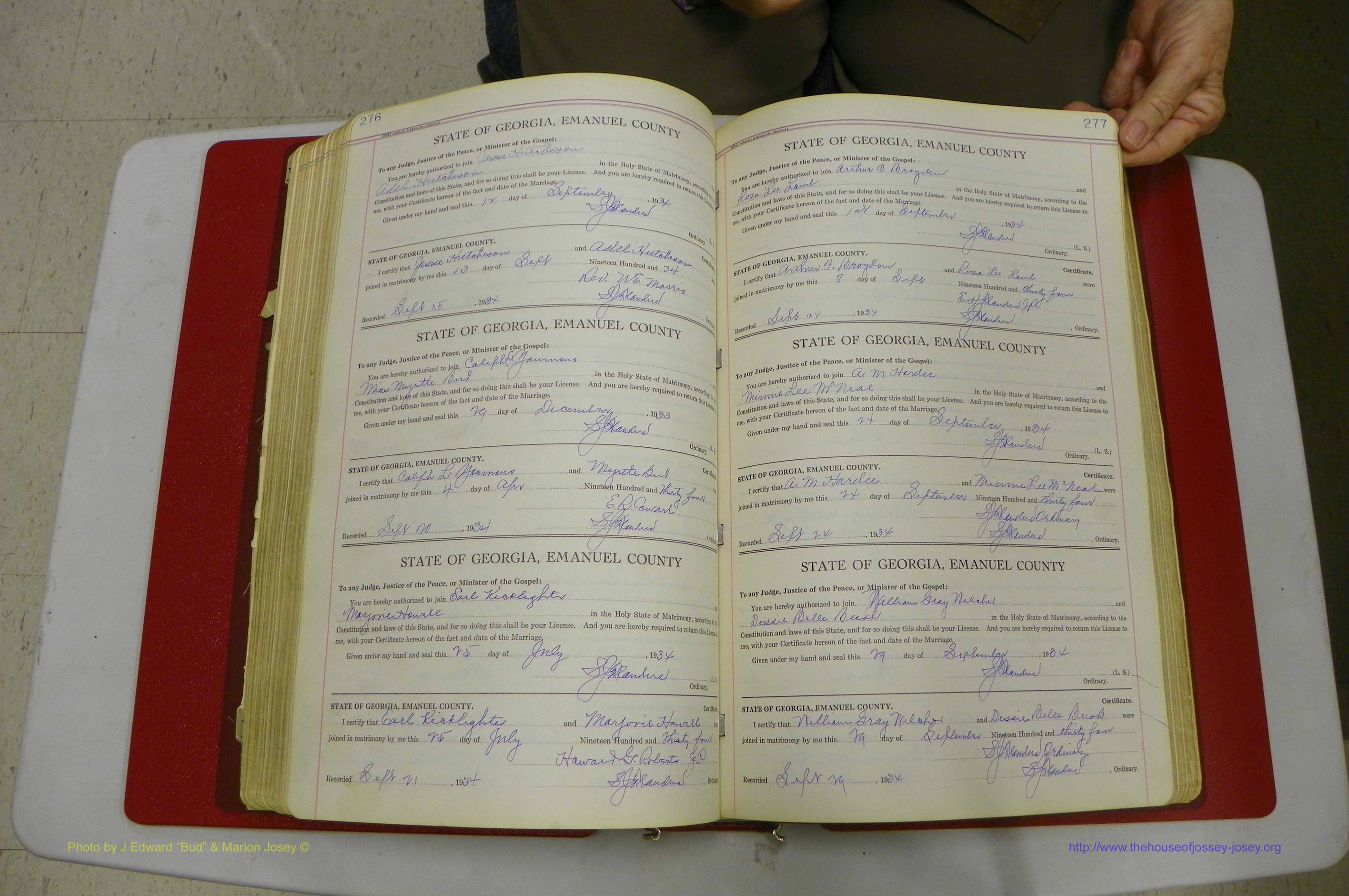 Emanuel Co, GA, Marriages Book G, 1928 - 1940, White, P 276-277.JPG