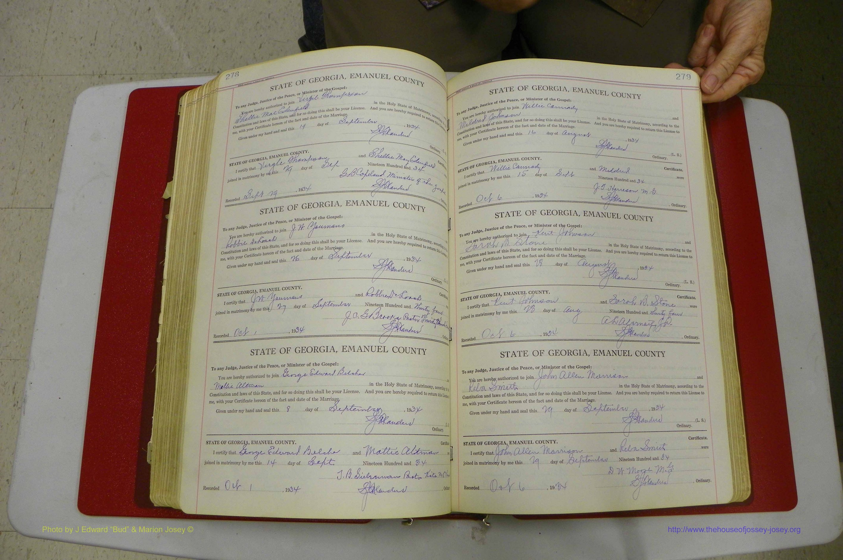 Emanuel Co, GA, Marriages Book G, 1928 - 1940, White, P 278-279.JPG