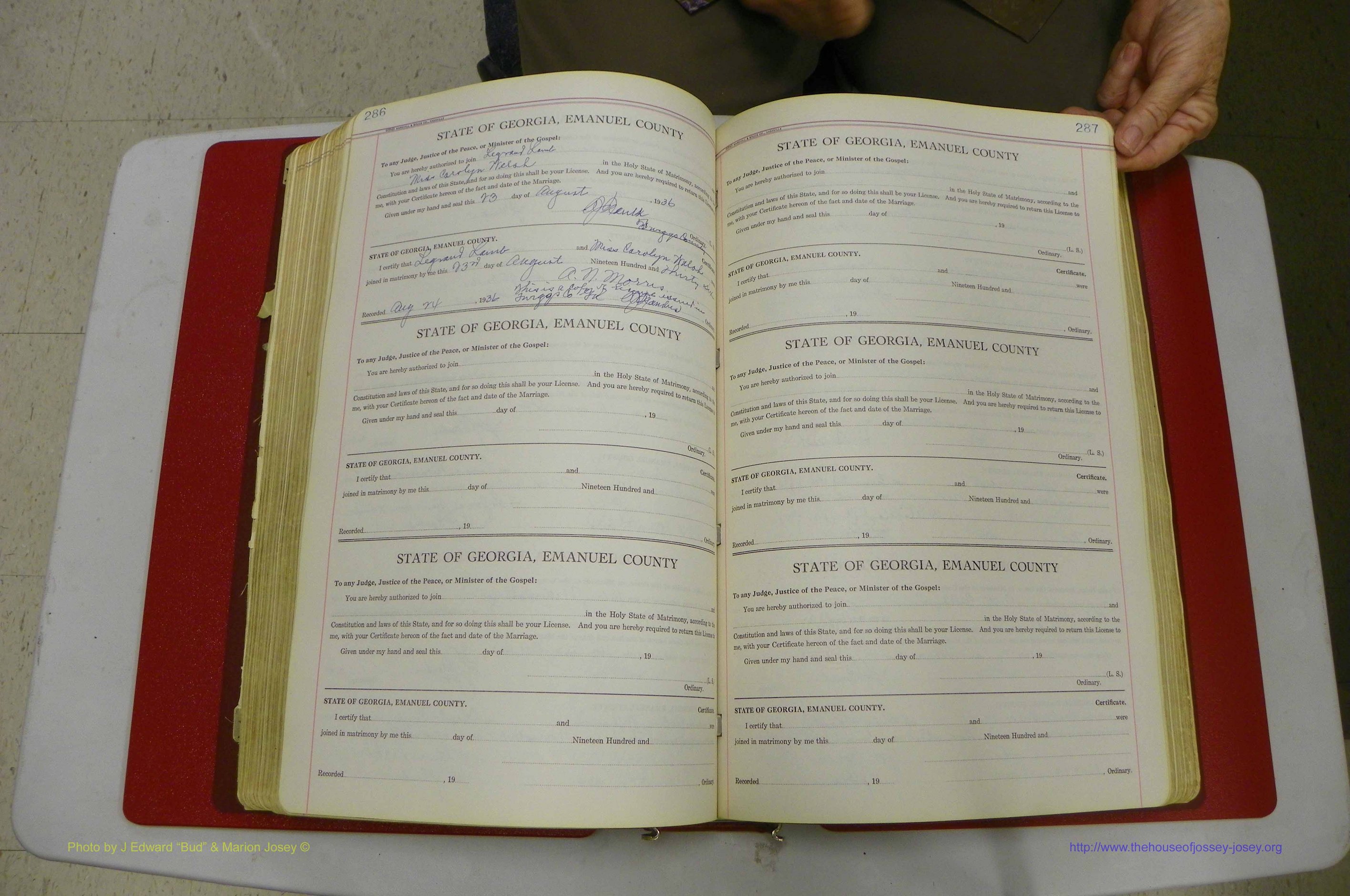 Emanuel Co, GA, Marriages Book G, 1928 - 1940, White, P 286-287.JPG