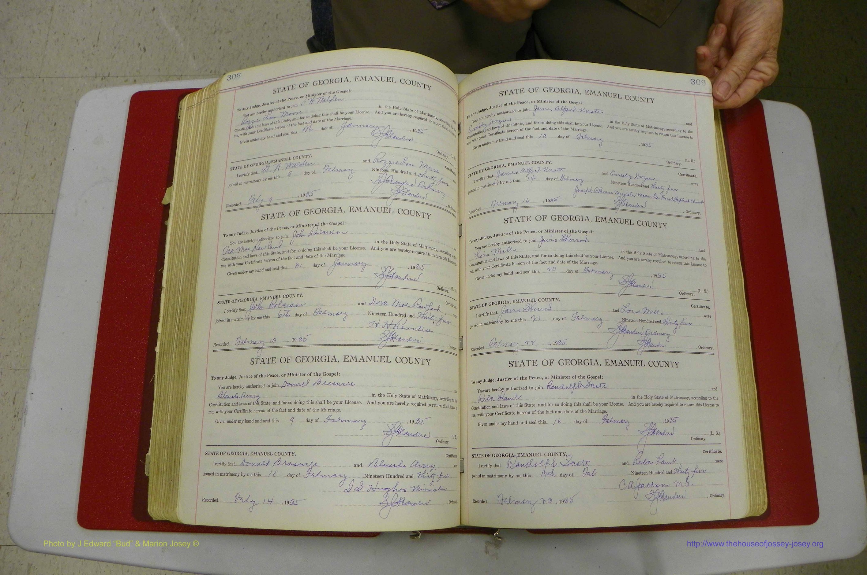 Emanuel Co, GA, Marriages Book G, 1928 - 1940, White, P 308-309.JPG
