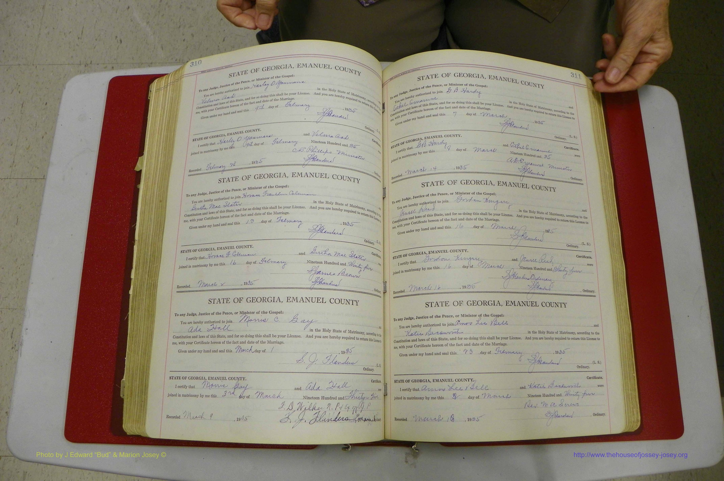 Emanuel Co, GA, Marriages Book G, 1928 - 1940, White, P 310-311.JPG
