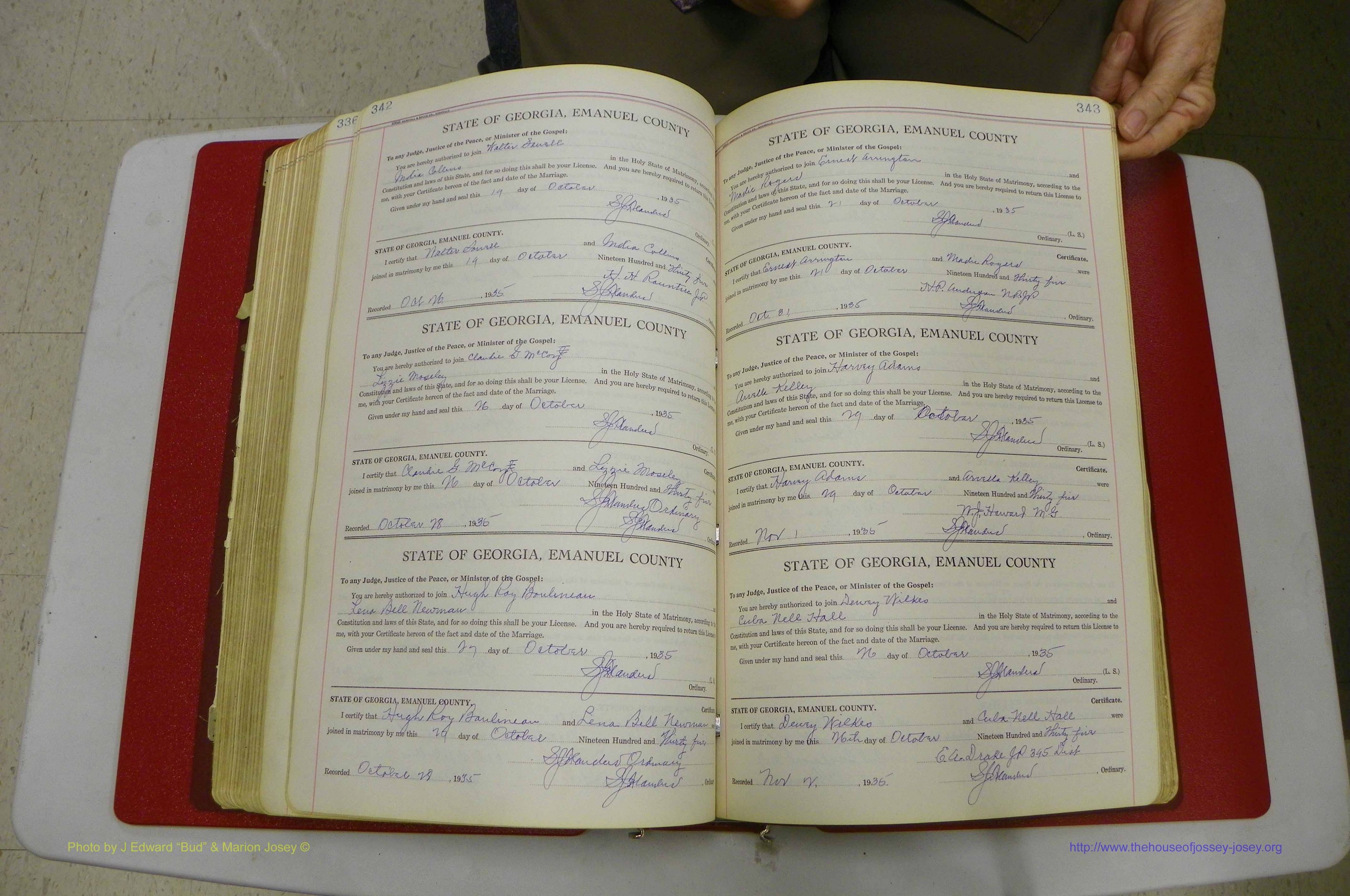 Emanuel Co, GA, Marriages Book G, 1928 - 1940, White, P 342-343.JPG