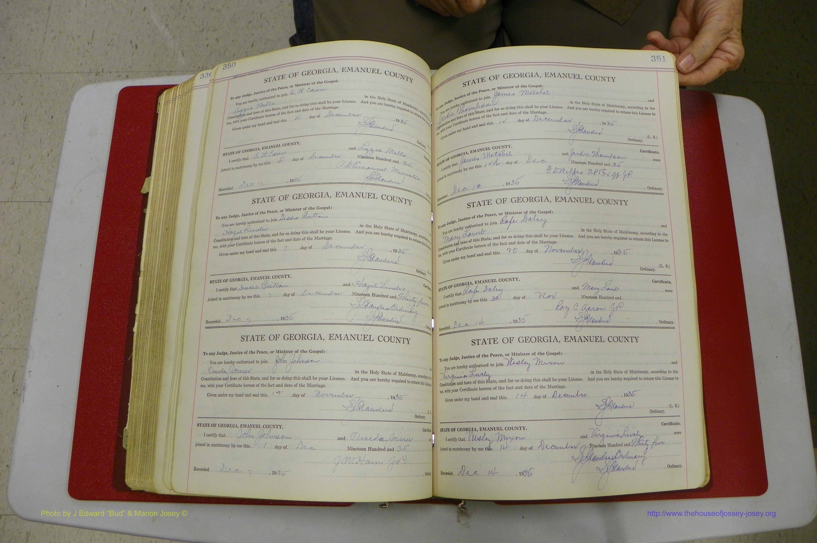 Emanuel Co, GA, Marriages Book G, 1928 - 1940, White, P 350-351.JPG