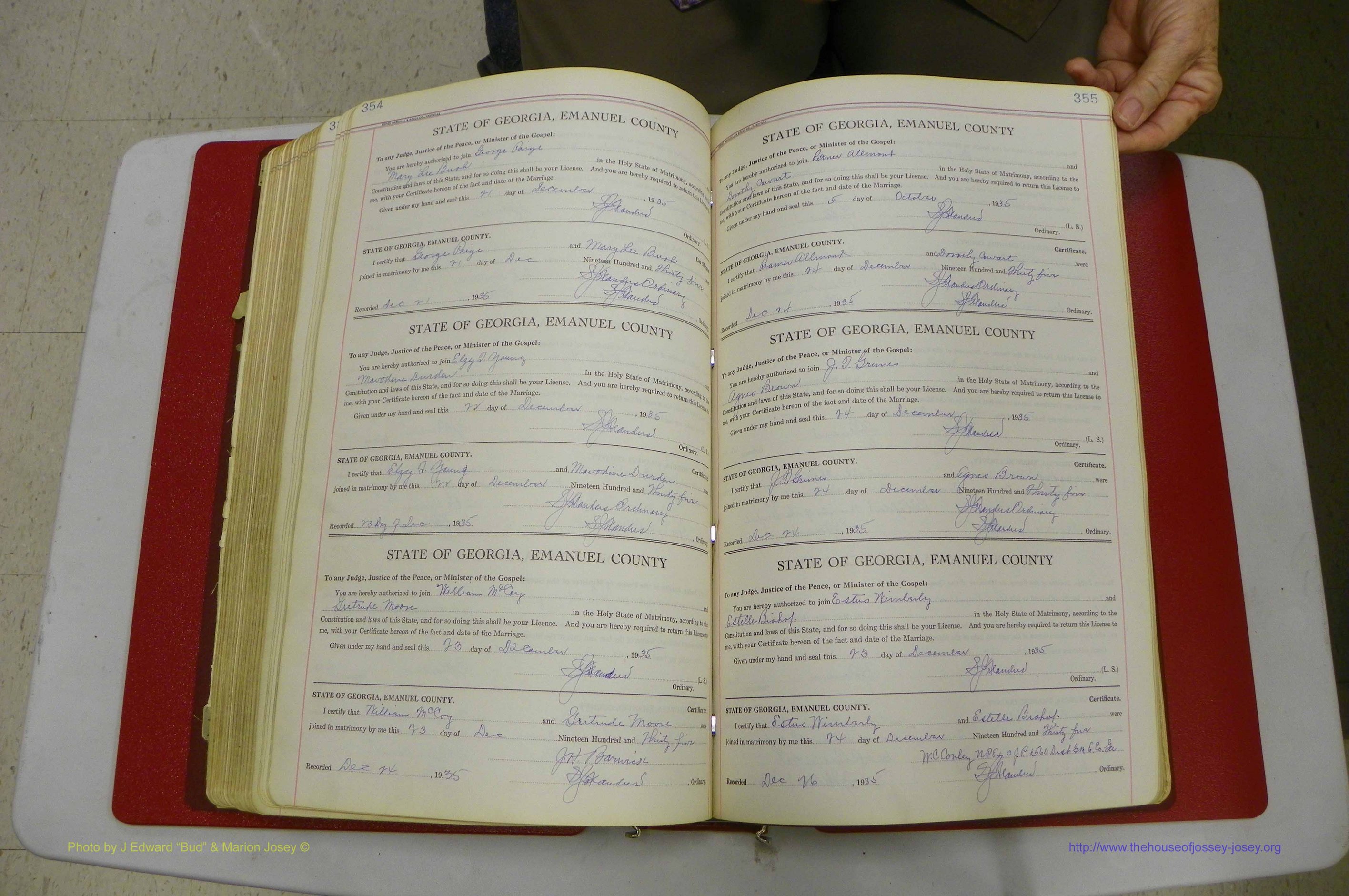 Emanuel Co, GA, Marriages Book G, 1928 - 1940, White, P 354-355.JPG