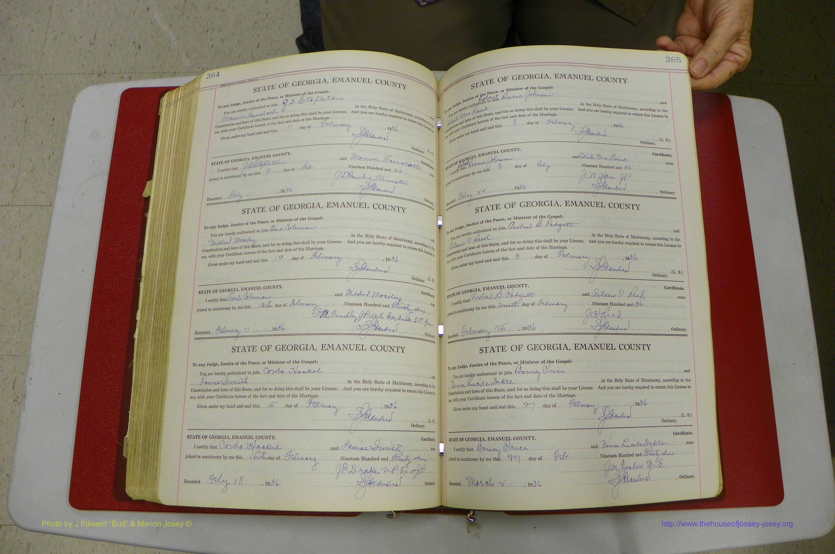 Emanuel Co, GA, Marriages Book G, 1928 - 1940, White, P 364-365.JPG