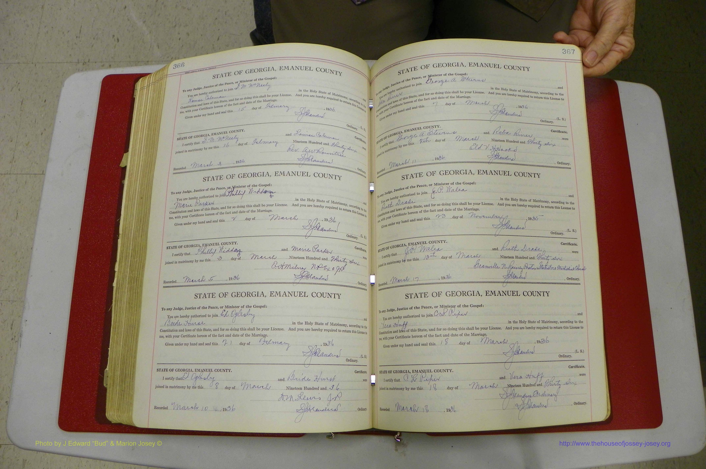 Emanuel Co, GA, Marriages Book G, 1928 - 1940, White, P 366-367.JPG