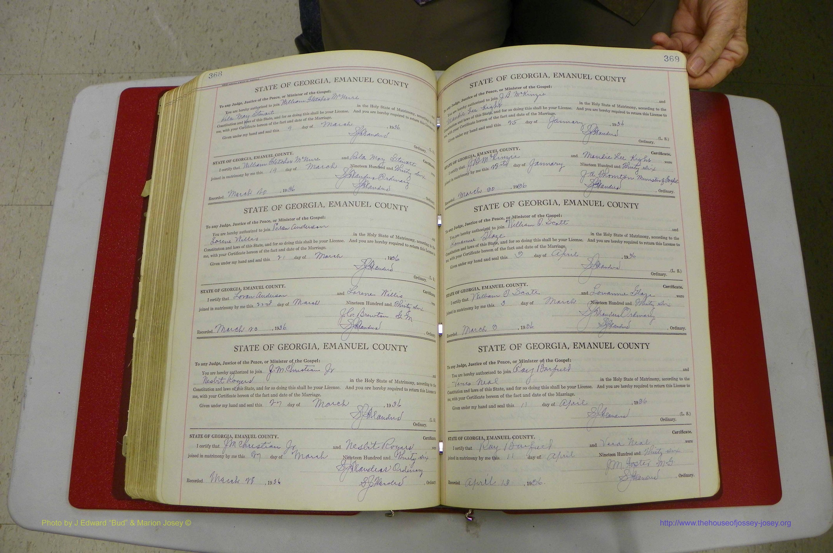 Emanuel Co, GA, Marriages Book G, 1928 - 1940, White, P 368-369.JPG