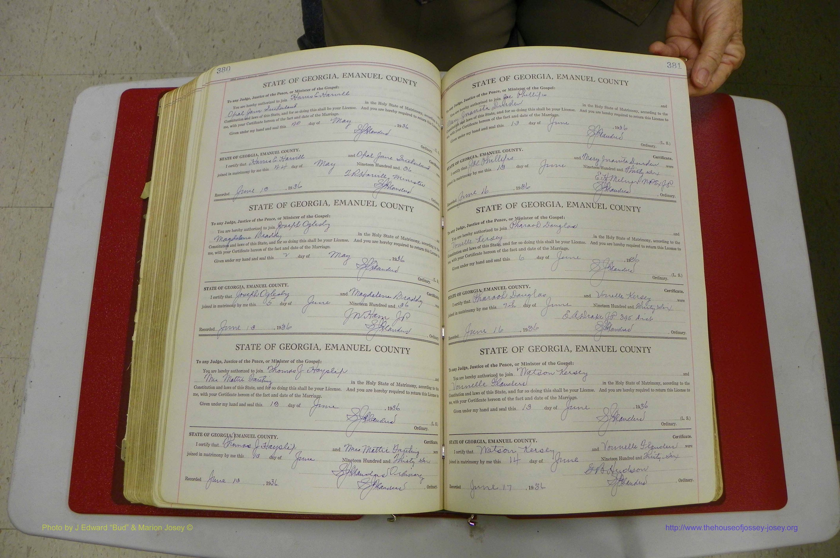 Emanuel Co, GA, Marriages Book G, 1928 - 1940, White, P 380-381.JPG