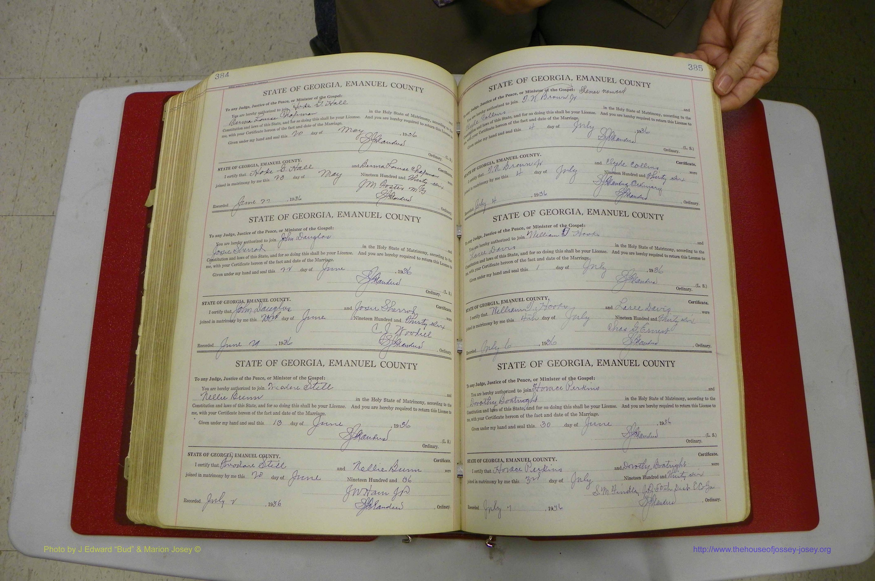 Emanuel Co, GA, Marriages Book G, 1928 - 1940, White, P 384-385.JPG