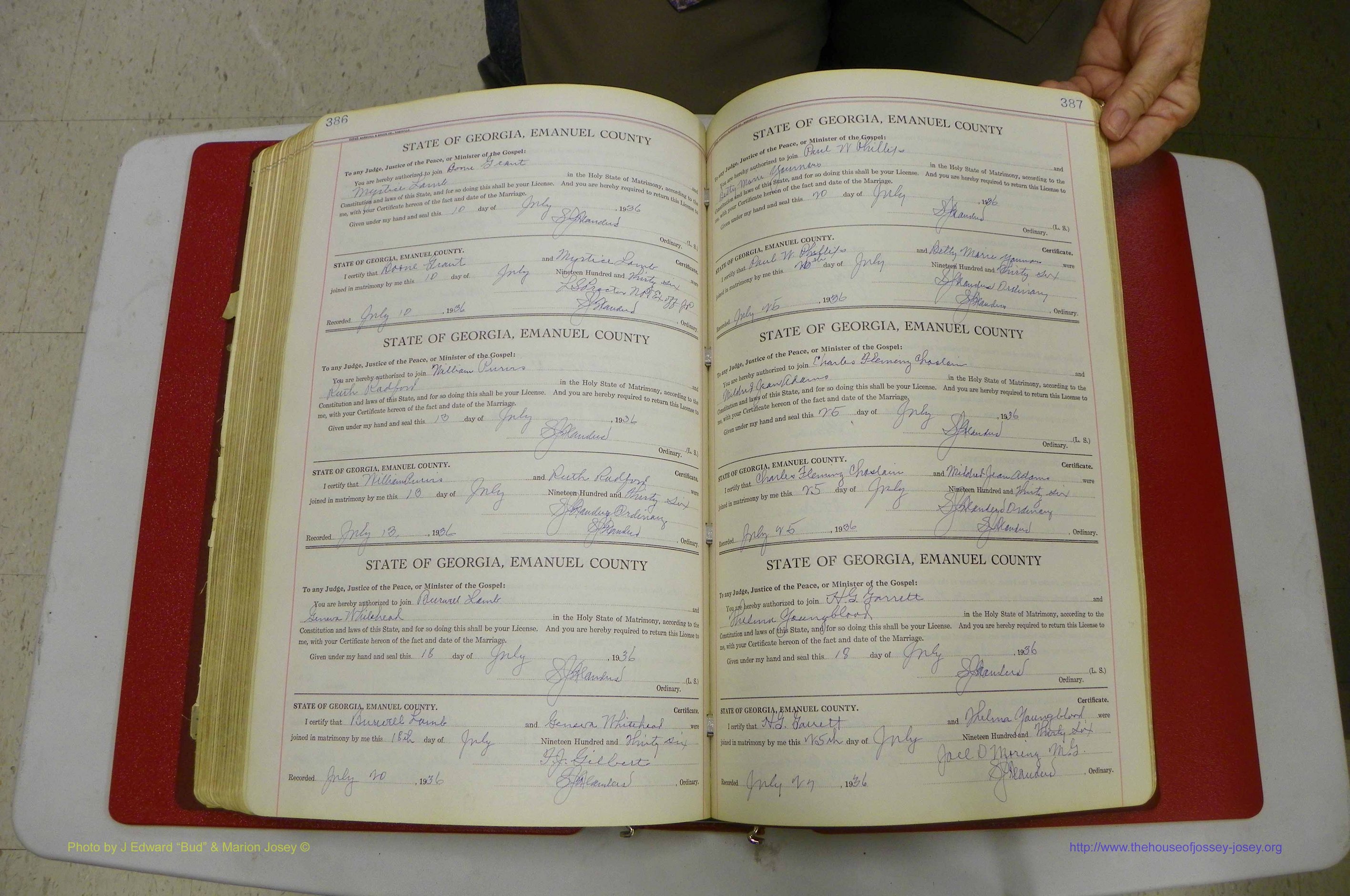 Emanuel Co, GA, Marriages Book G, 1928 - 1940, White, P 386-387.JPG