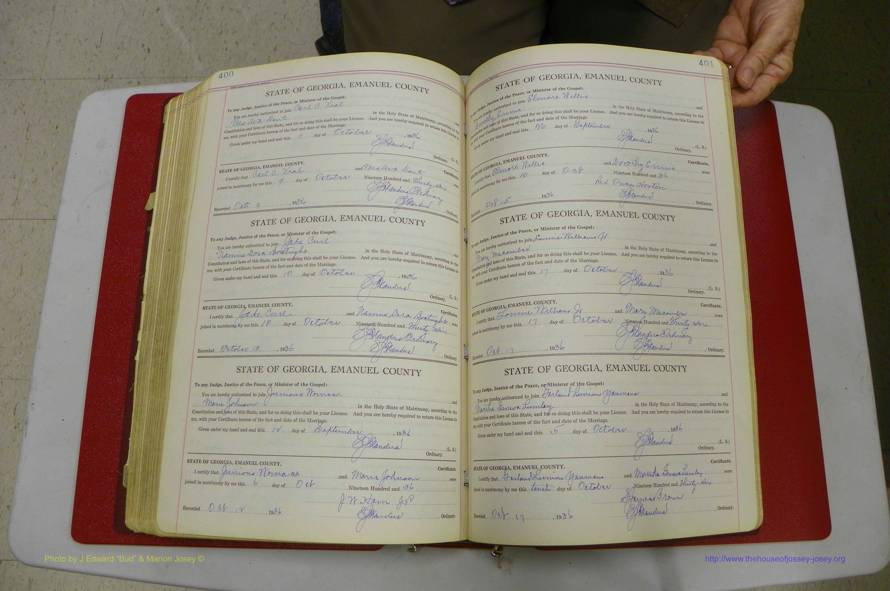 Emanuel Co, GA, Marriages Book G, 1928 - 1940, White, P 400-401.JPG