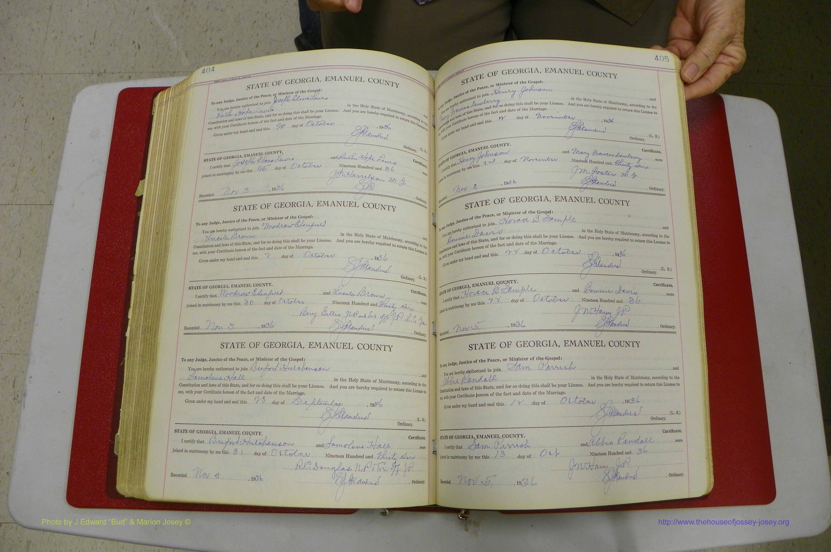 Emanuel Co, GA, Marriages Book G, 1928 - 1940, White, P 404-405.JPG