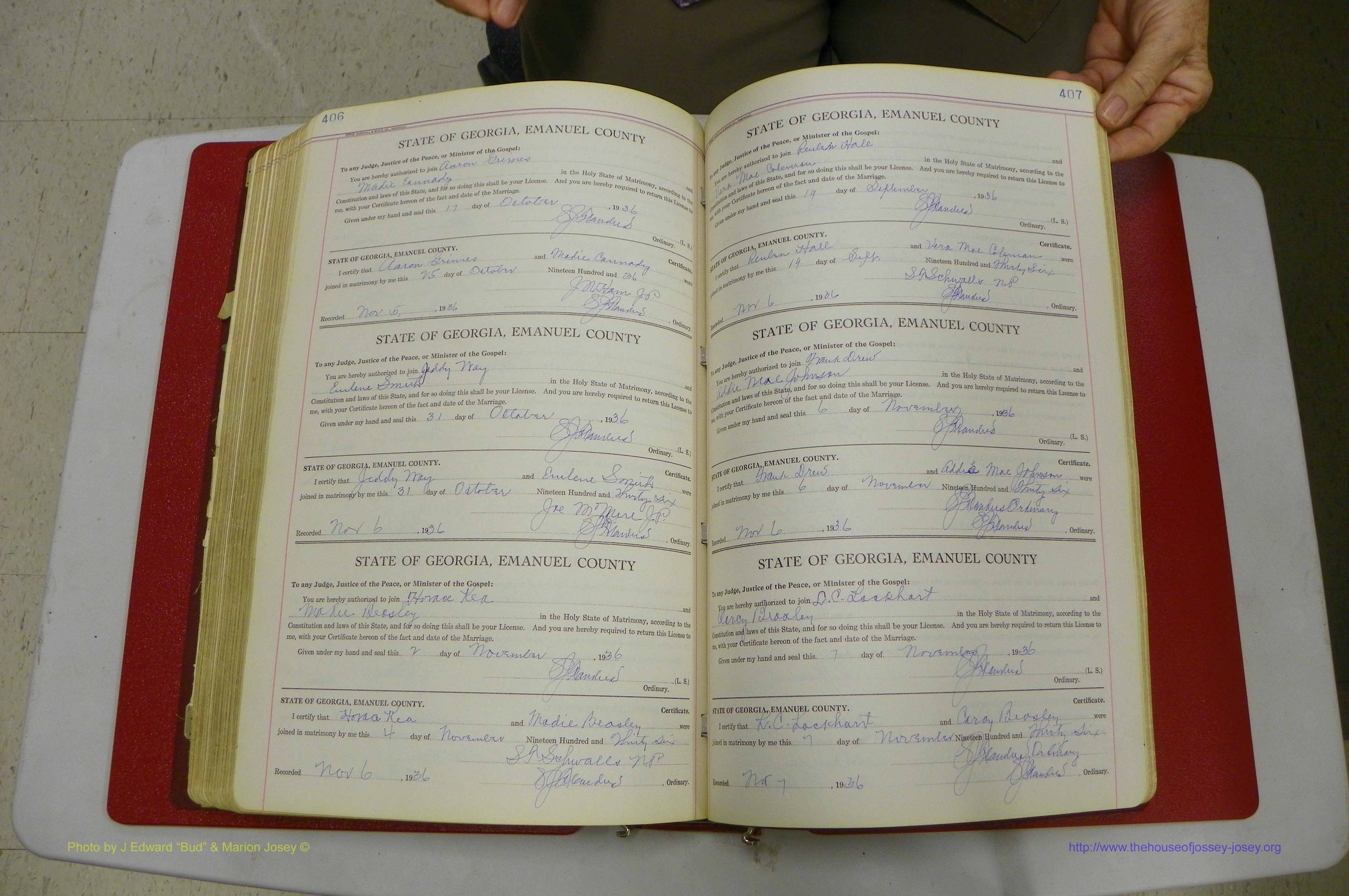 Emanuel Co, GA, Marriages Book G, 1928 - 1940, White, P 406-407.JPG