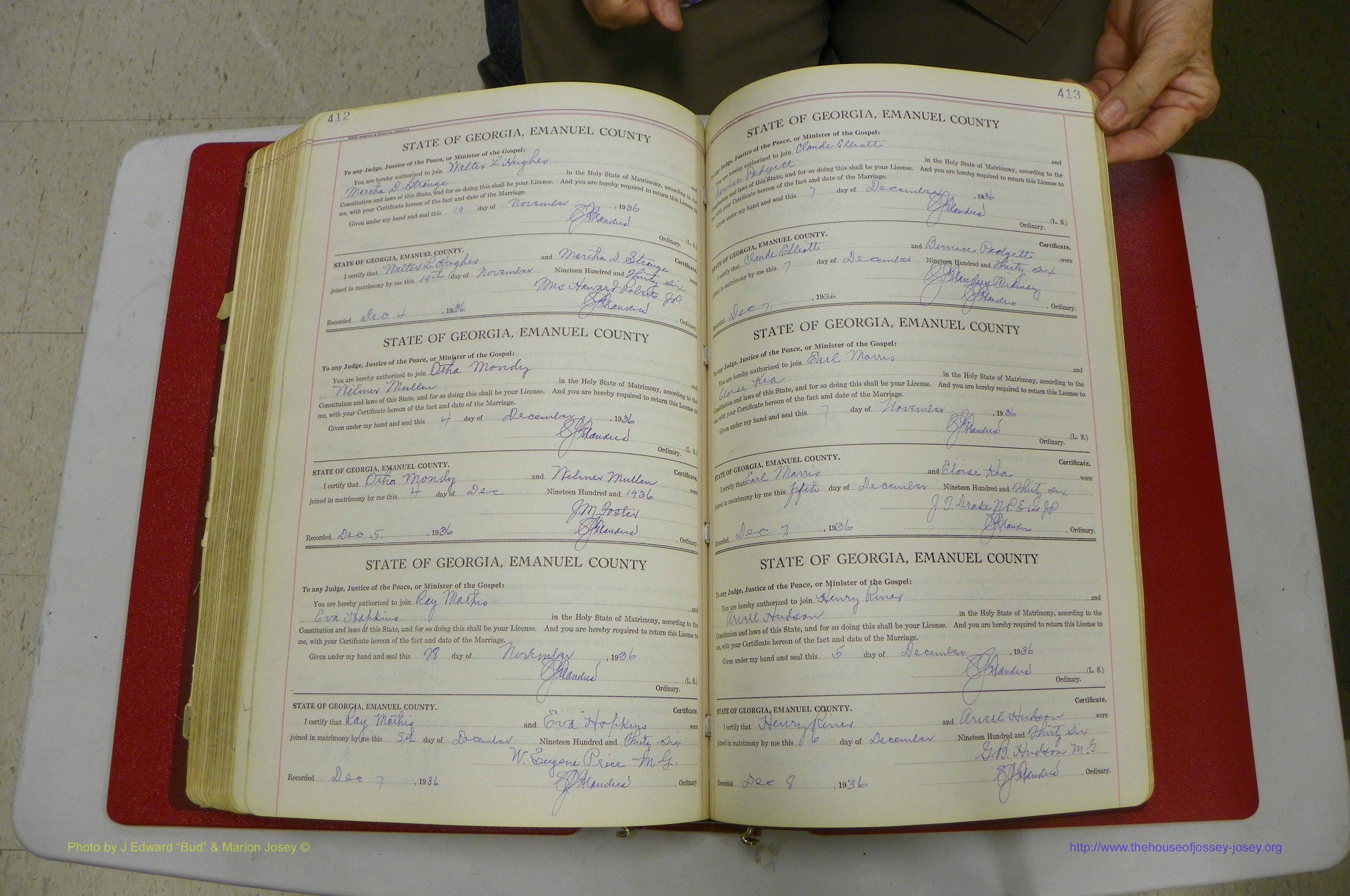 Emanuel Co, GA, Marriages Book G, 1928 - 1940, White, P 412-413.JPG