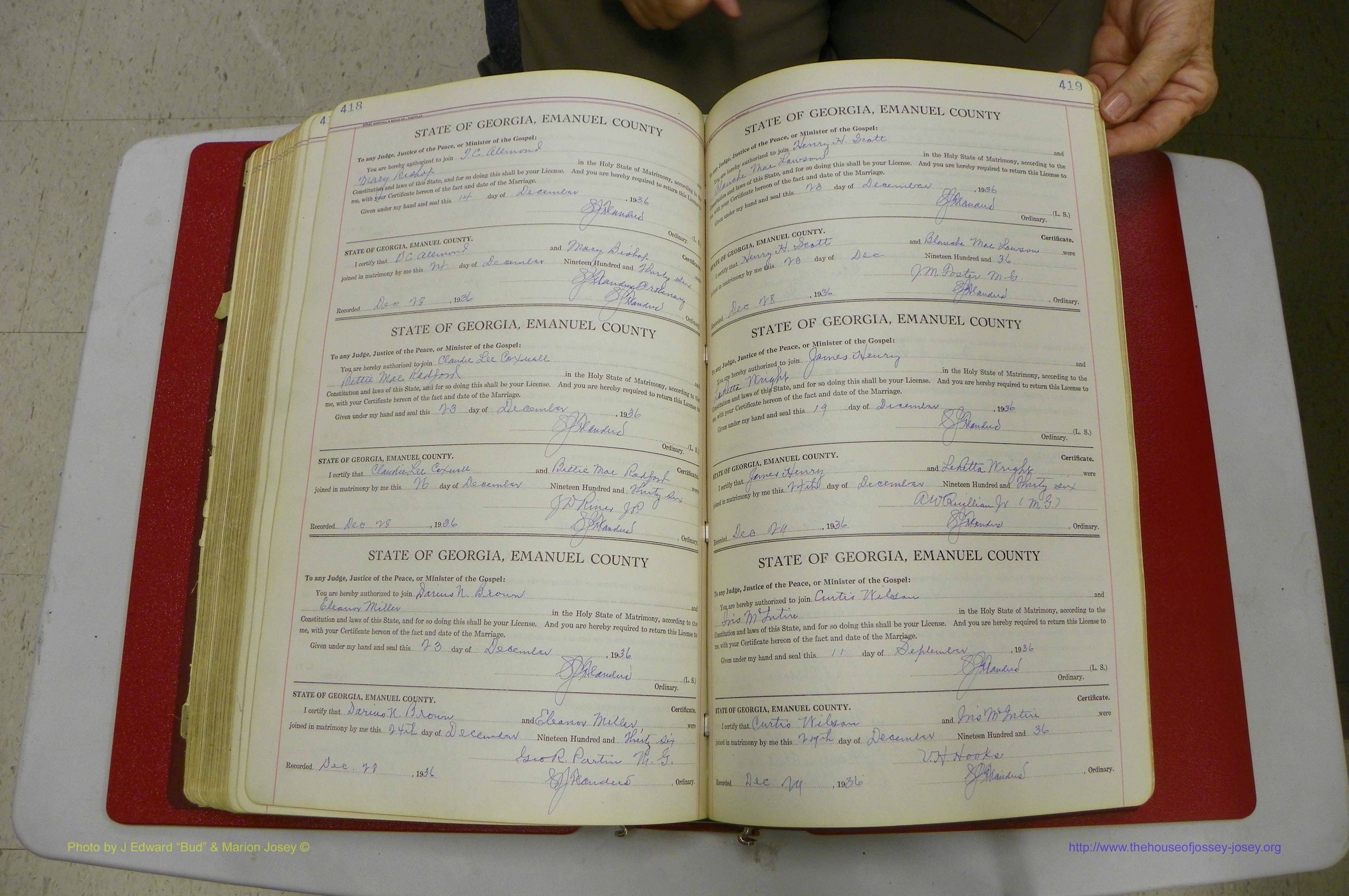 Emanuel Co, GA, Marriages Book G, 1928 - 1940, White, P 418-419.JPG