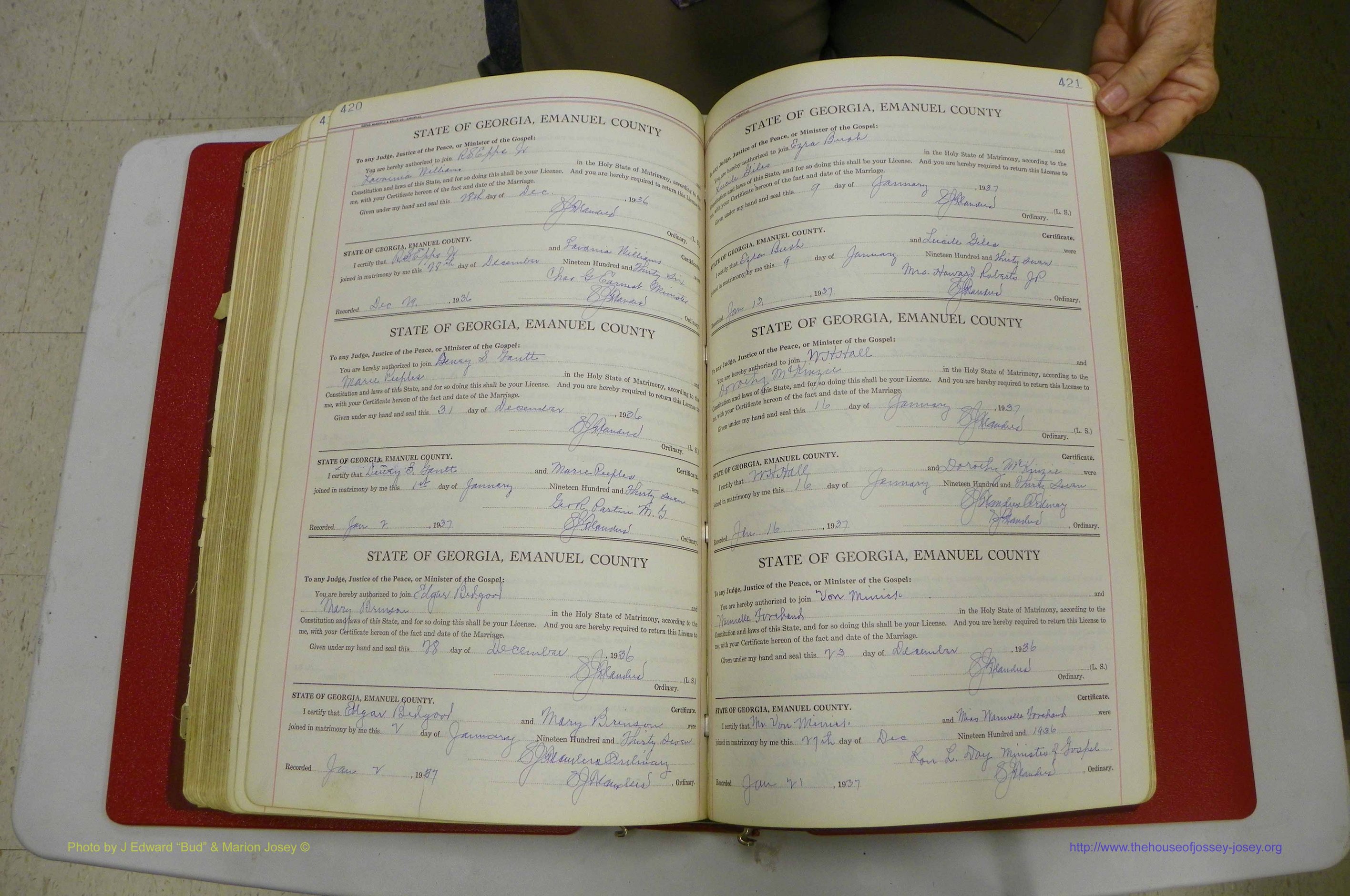 Emanuel Co, GA, Marriages Book G, 1928 - 1940, White, P 420-421.JPG