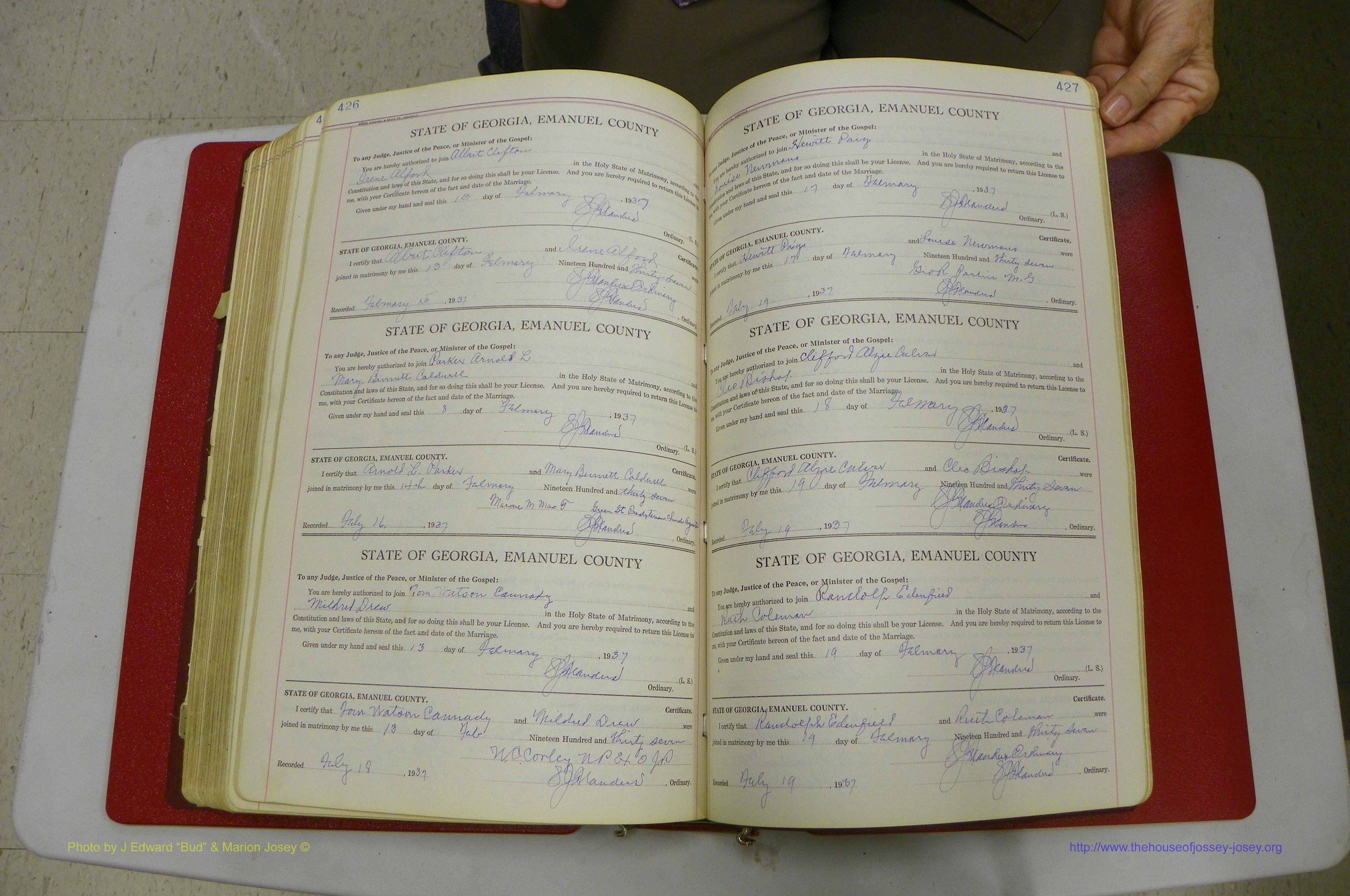 Emanuel Co, GA, Marriages Book G, 1928 - 1940, White, P 426-427.JPG