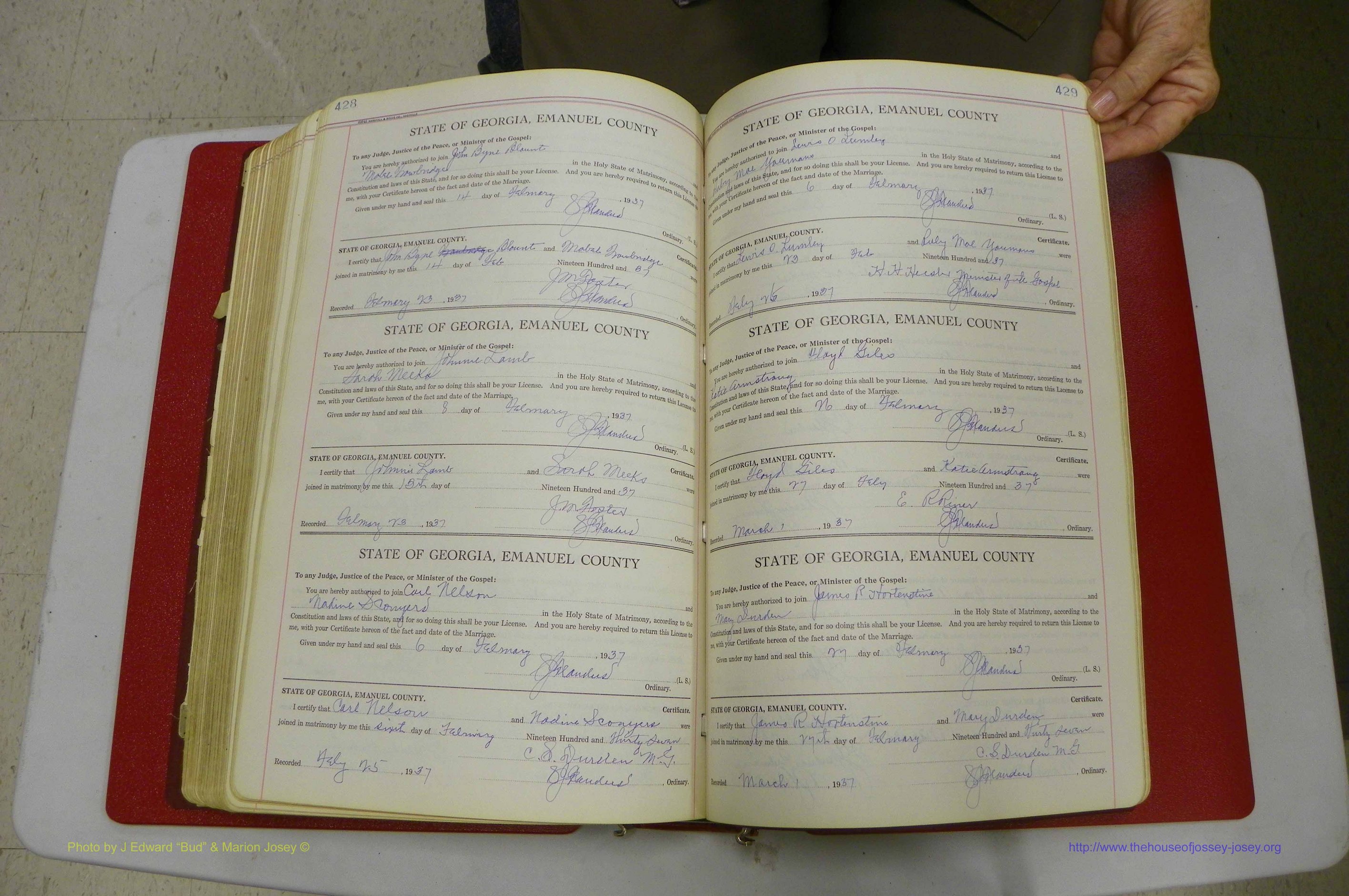 Emanuel Co, GA, Marriages Book G, 1928 - 1940, White, P 428-429.JPG