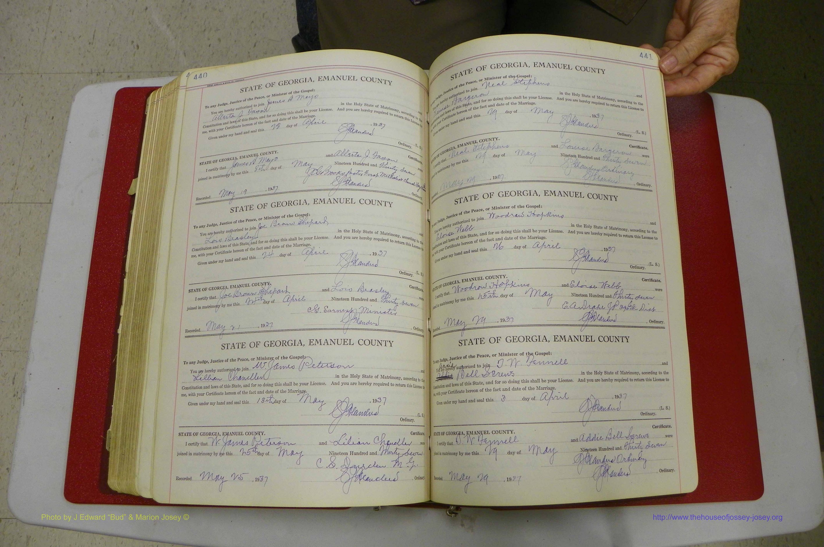 Emanuel Co, GA, Marriages Book G, 1928 - 1940, White, P 440-441.JPG