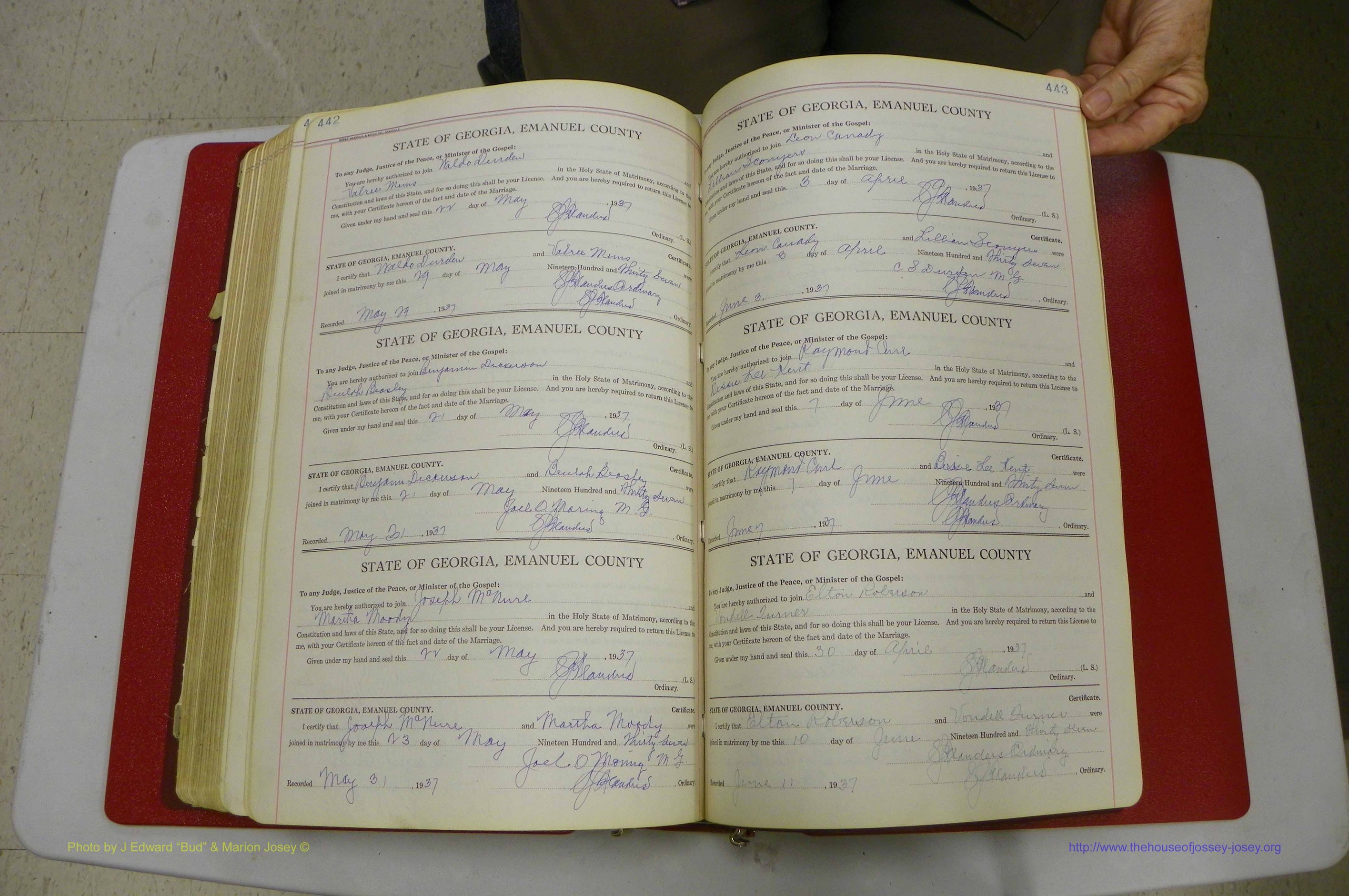 Emanuel Co, GA, Marriages Book G, 1928 - 1940, White, P 442-443.JPG