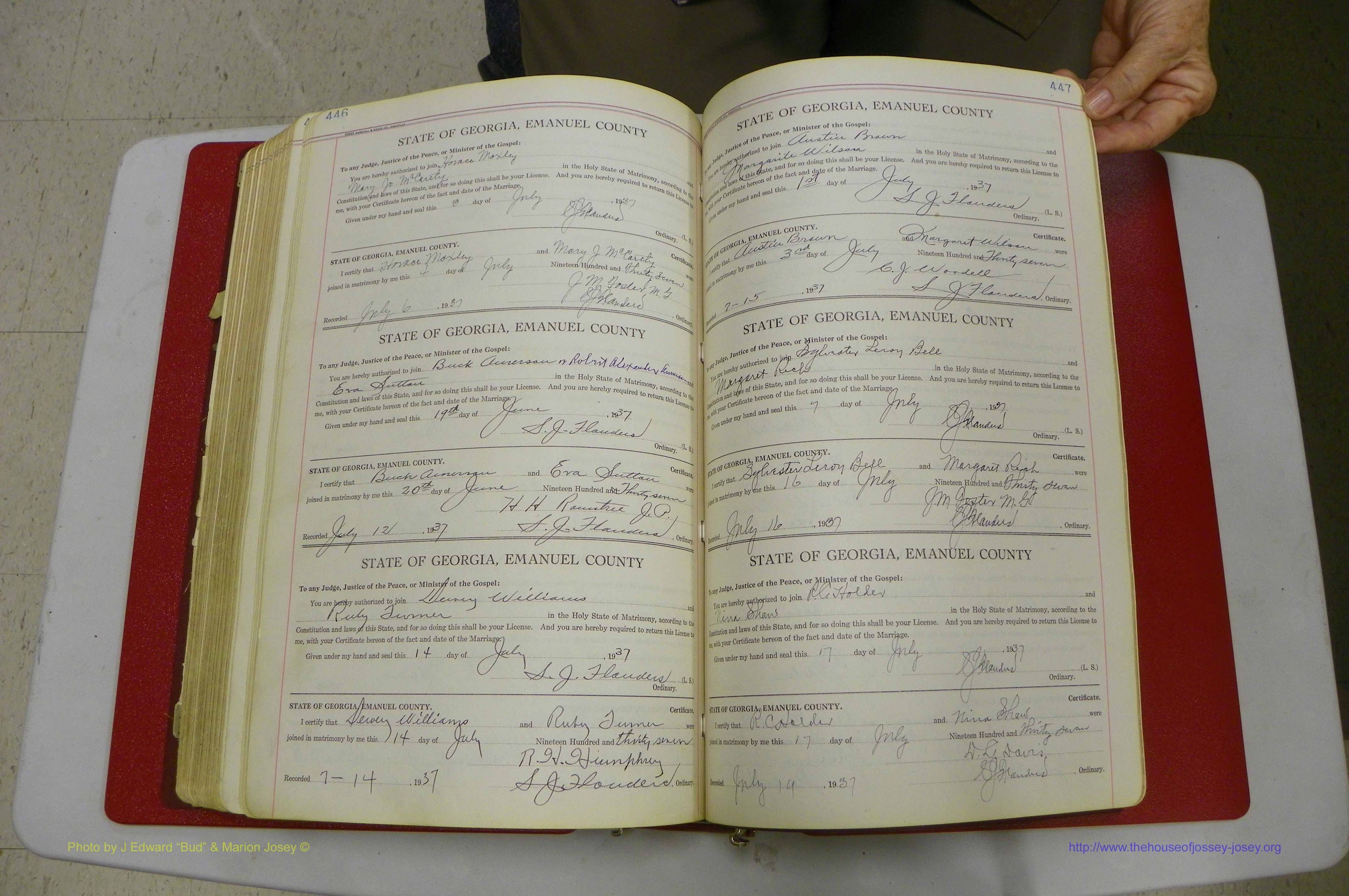 Emanuel Co, GA, Marriages Book G, 1928 - 1940, White, P 446-447.JPG