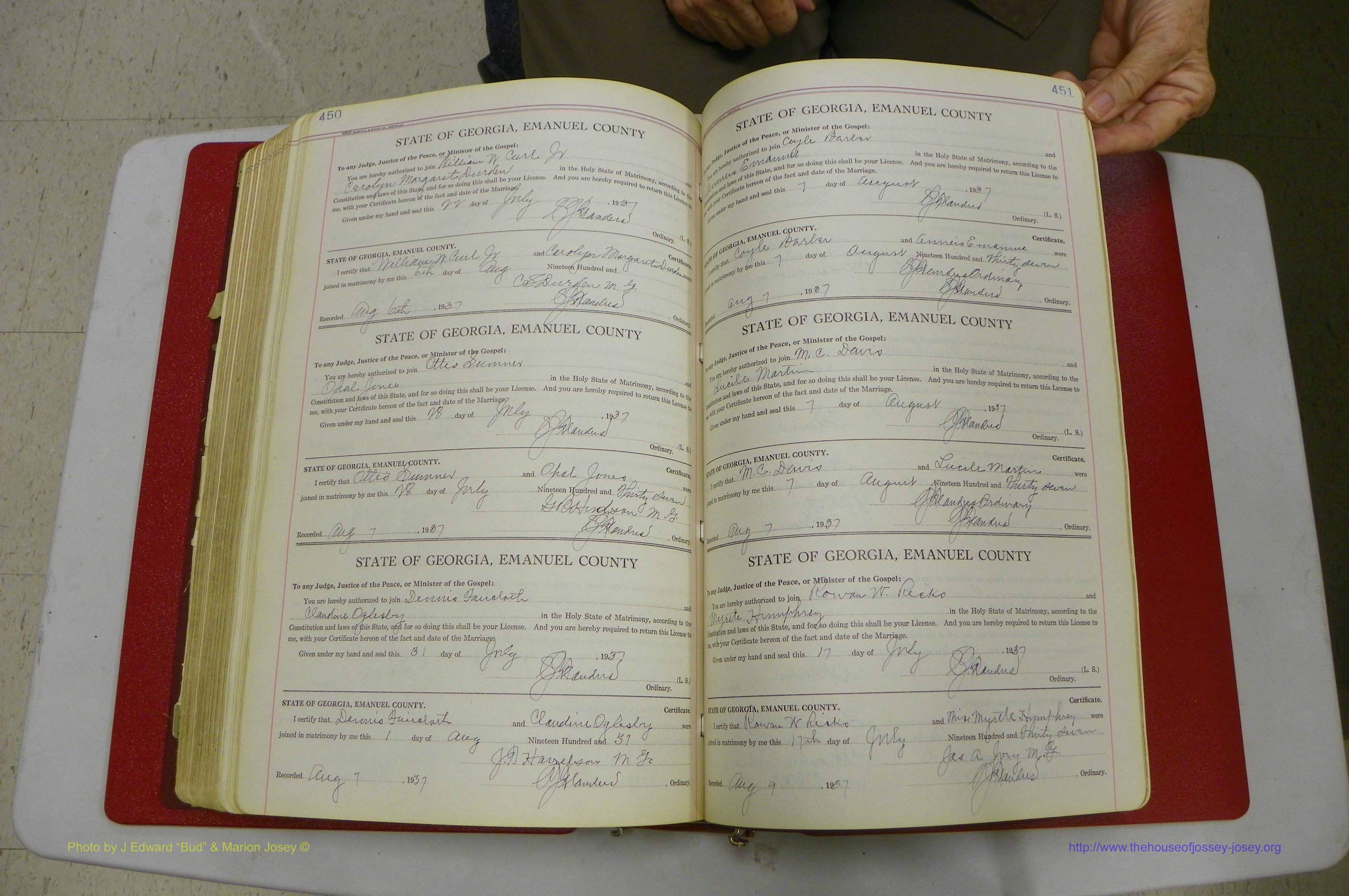 Emanuel Co, GA, Marriages Book G, 1928 - 1940, White, P 450-451.JPG