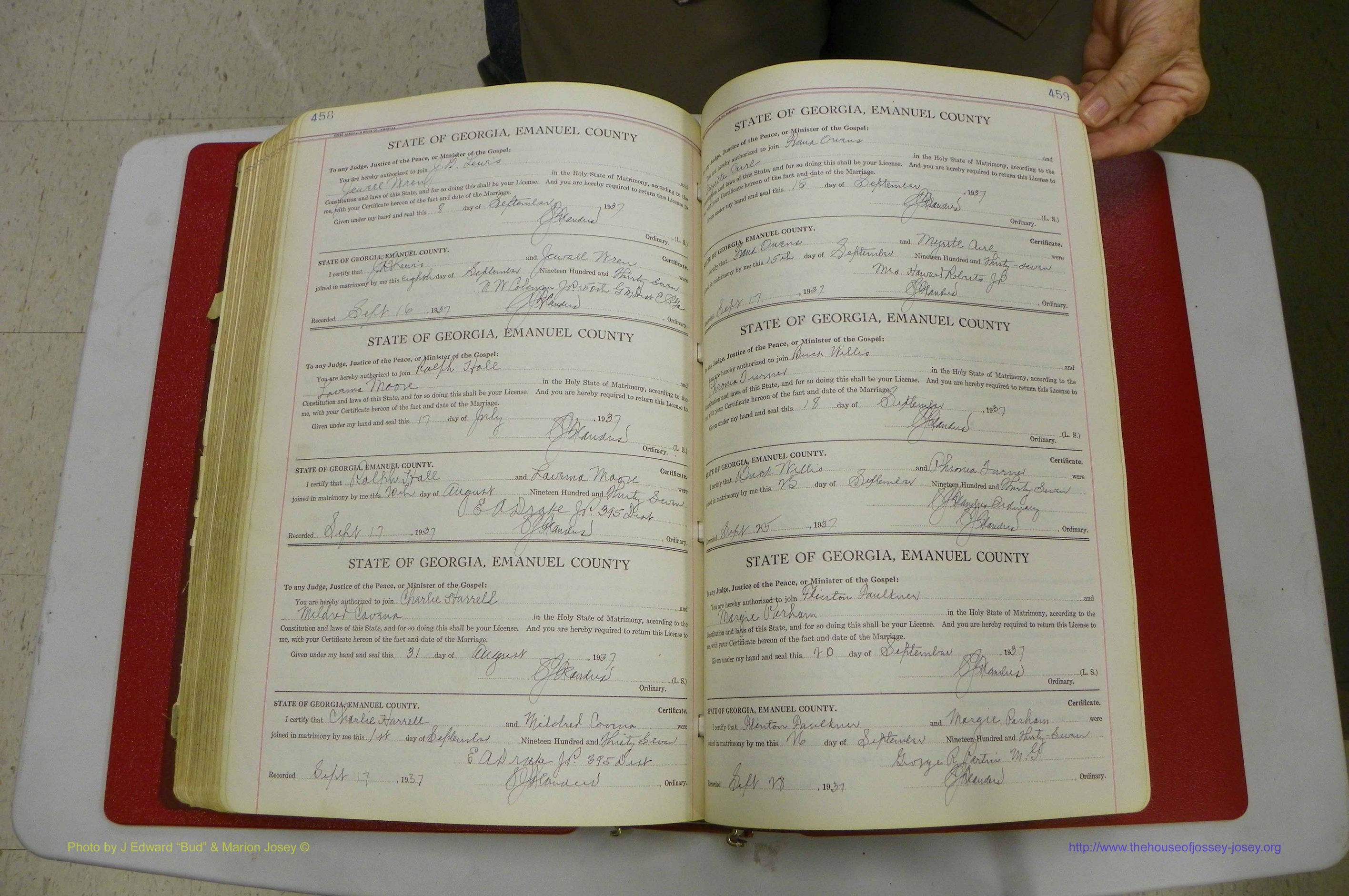 Emanuel Co, GA, Marriages Book G, 1928 - 1940, White, P 458-459.JPG