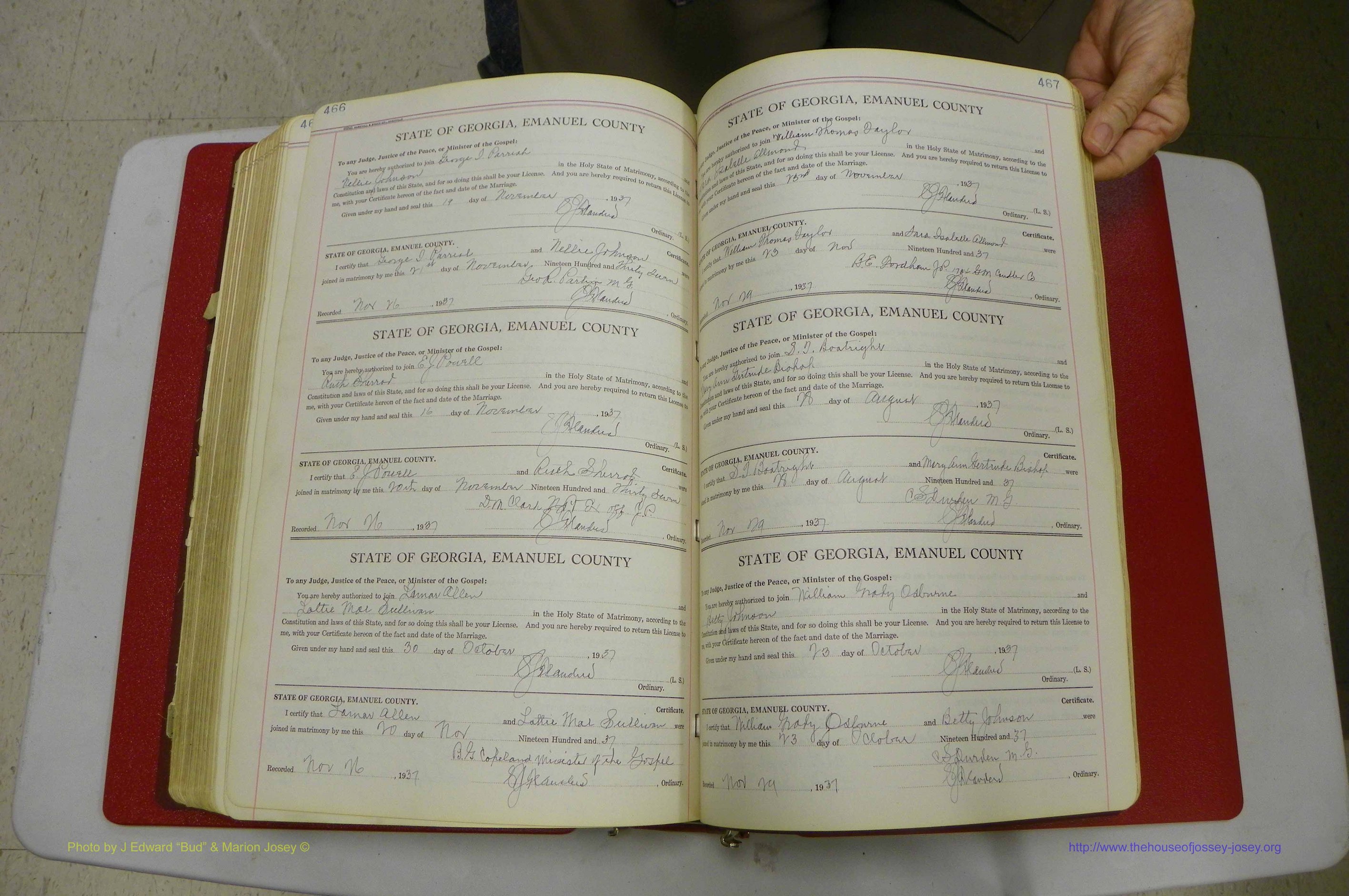 Emanuel Co, GA, Marriages Book G, 1928 - 1940, White, P 466-467.JPG