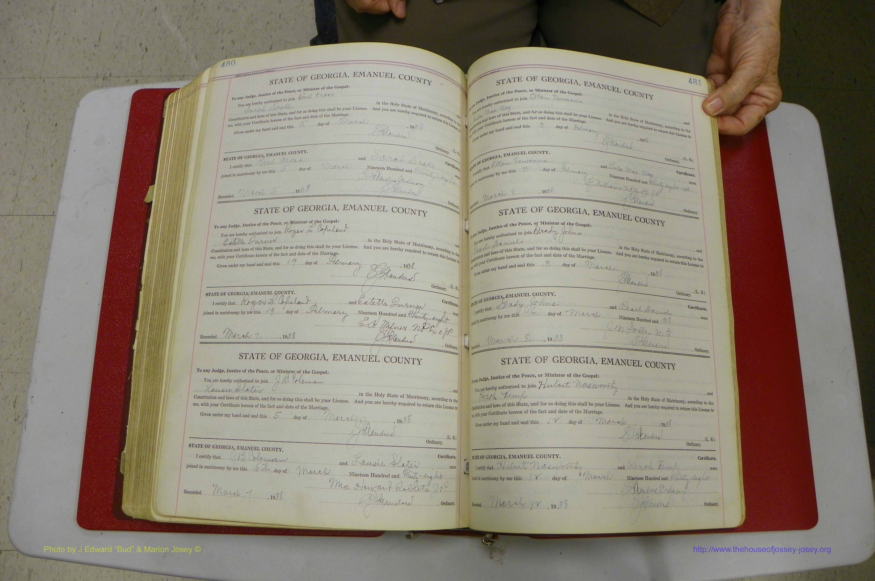 Emanuel Co, GA, Marriages Book G, 1928 - 1940, White, P 480-481.JPG