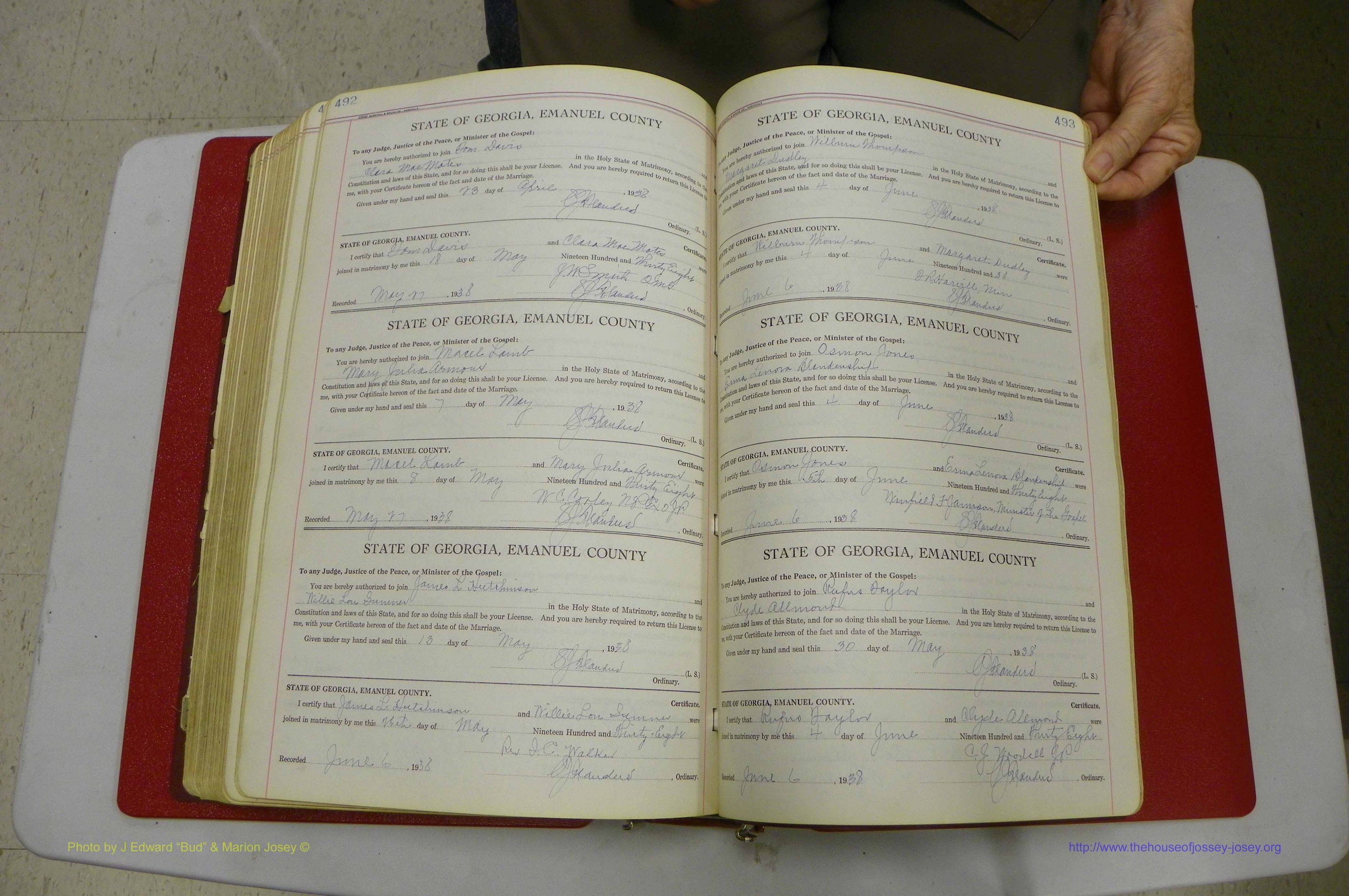 Emanuel Co, GA, Marriages Book G, 1928 - 1940, White, P 492-493.JPG