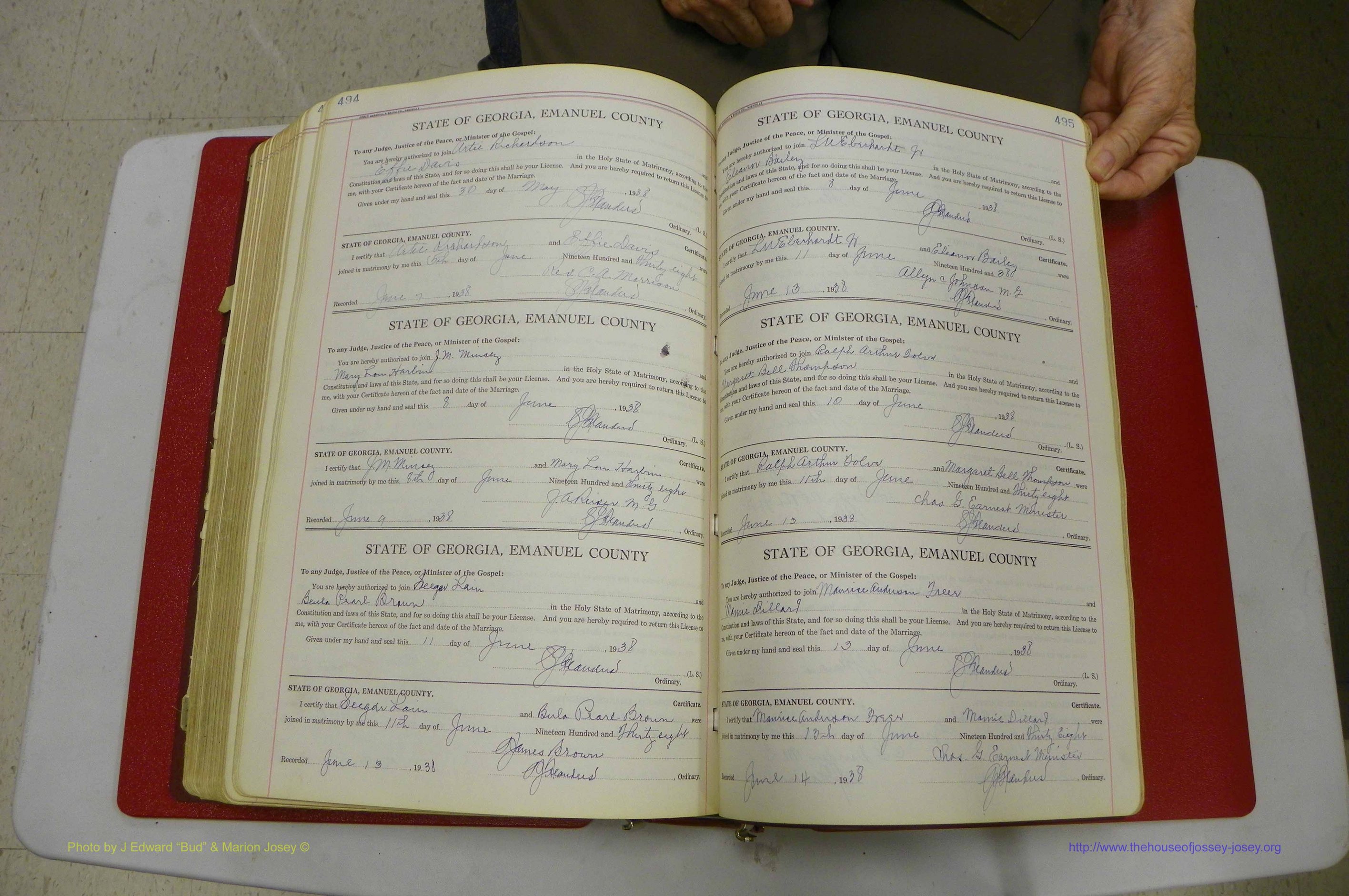 Emanuel Co, GA, Marriages Book G, 1928 - 1940, White, P 494-495.JPG