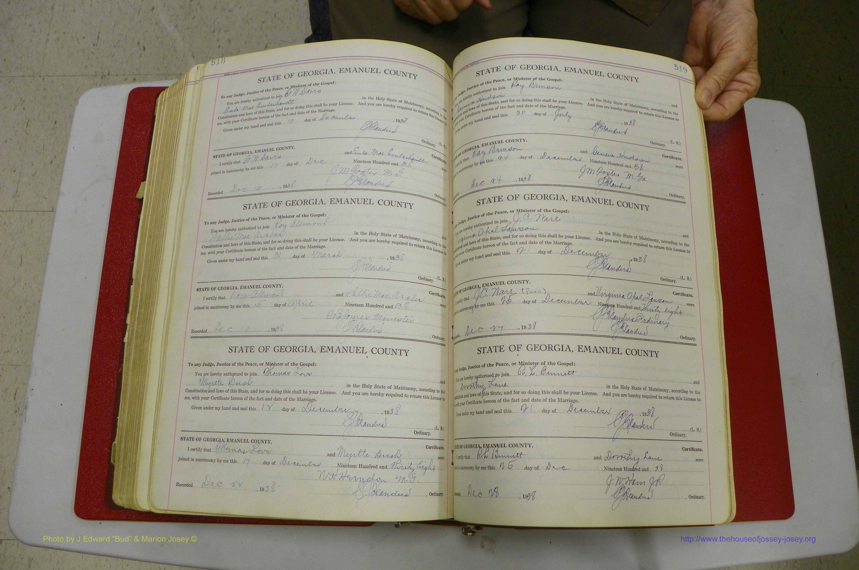 Emanuel Co, GA, Marriages Book G, 1928 - 1940, White, P 518-519.JPG