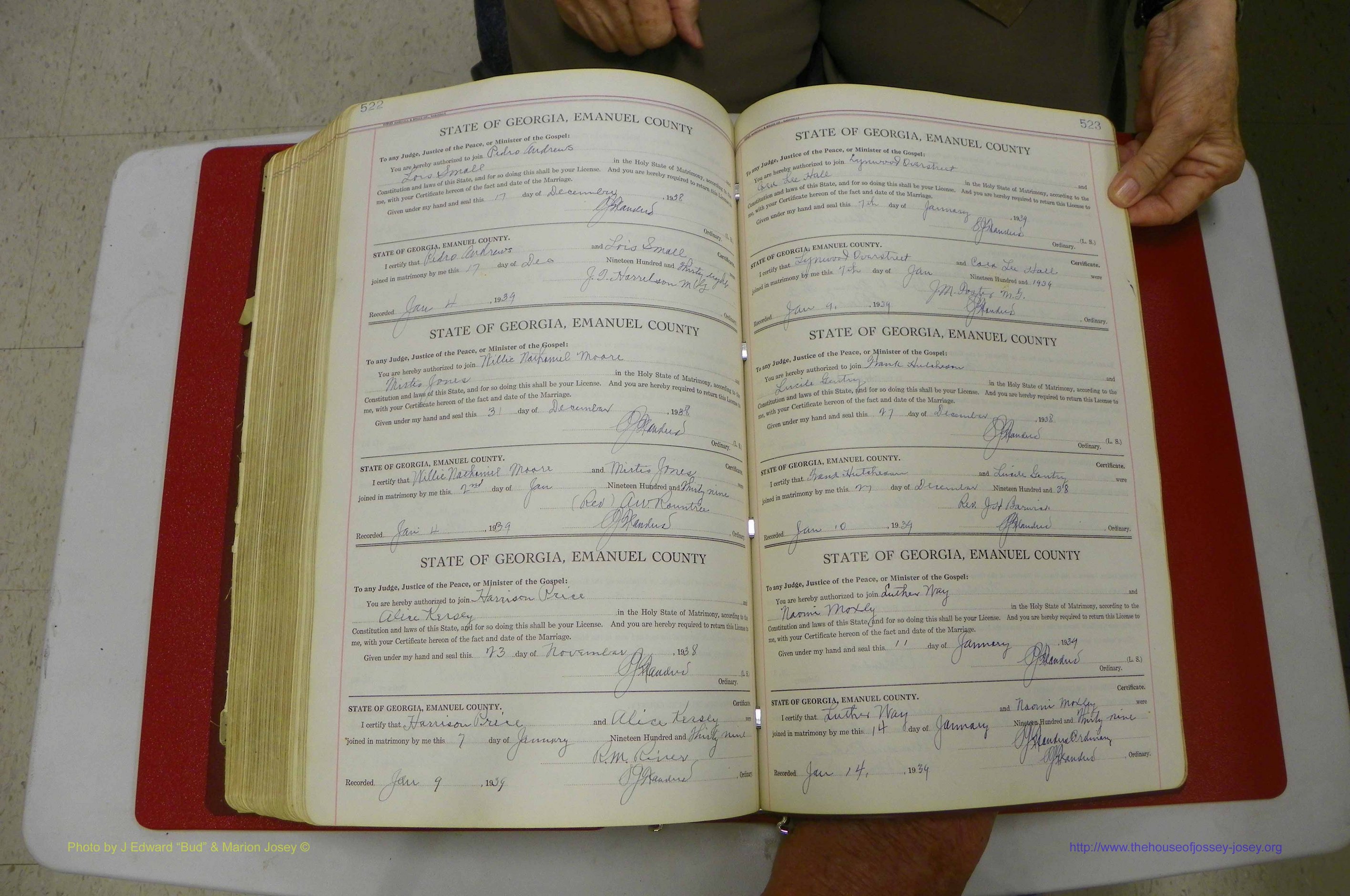Emanuel Co, GA, Marriages Book G, 1928 - 1940, White, P 522-523.JPG