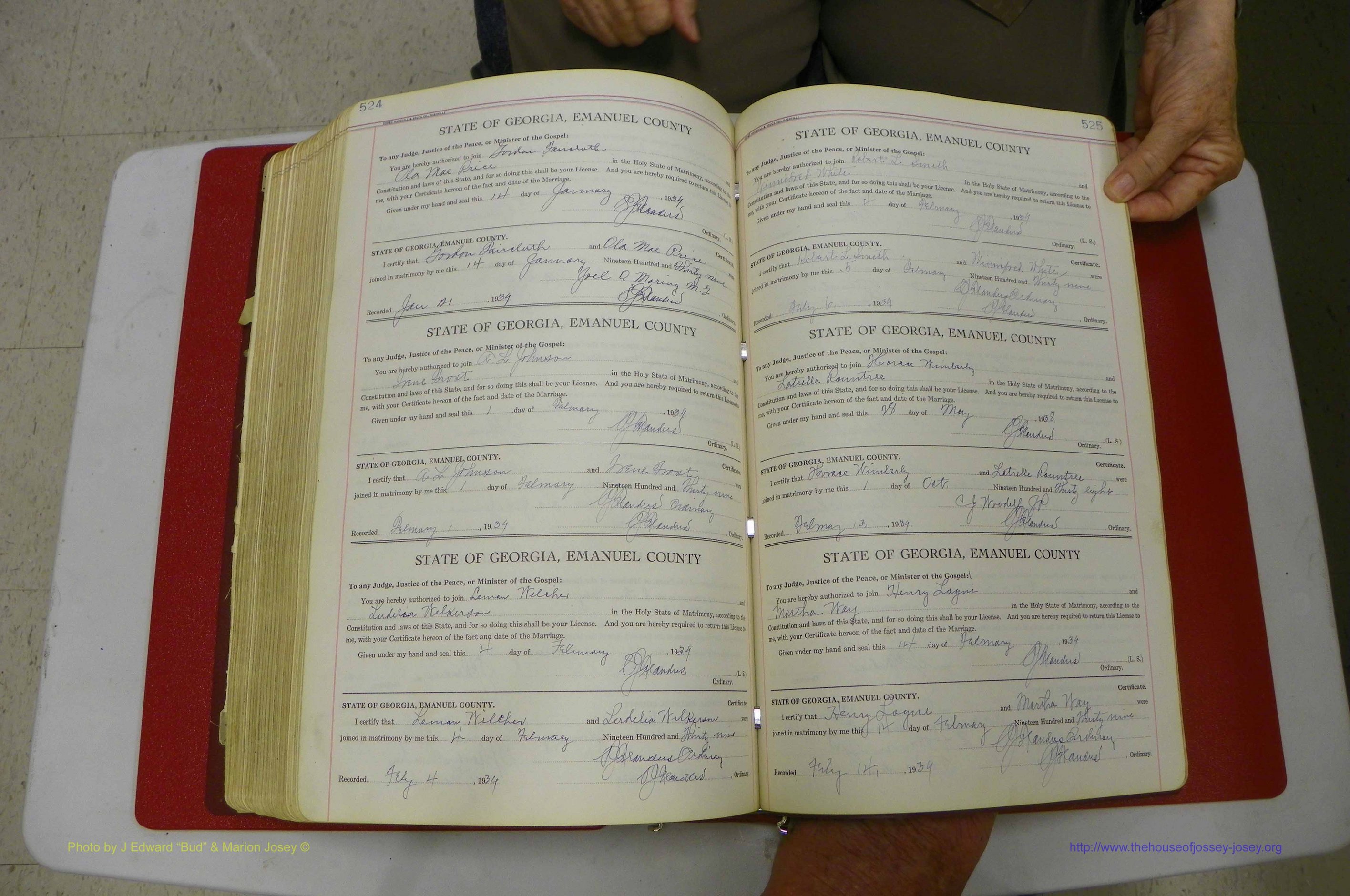 Emanuel Co, GA, Marriages Book G, 1928 - 1940, White, P 524-525.JPG